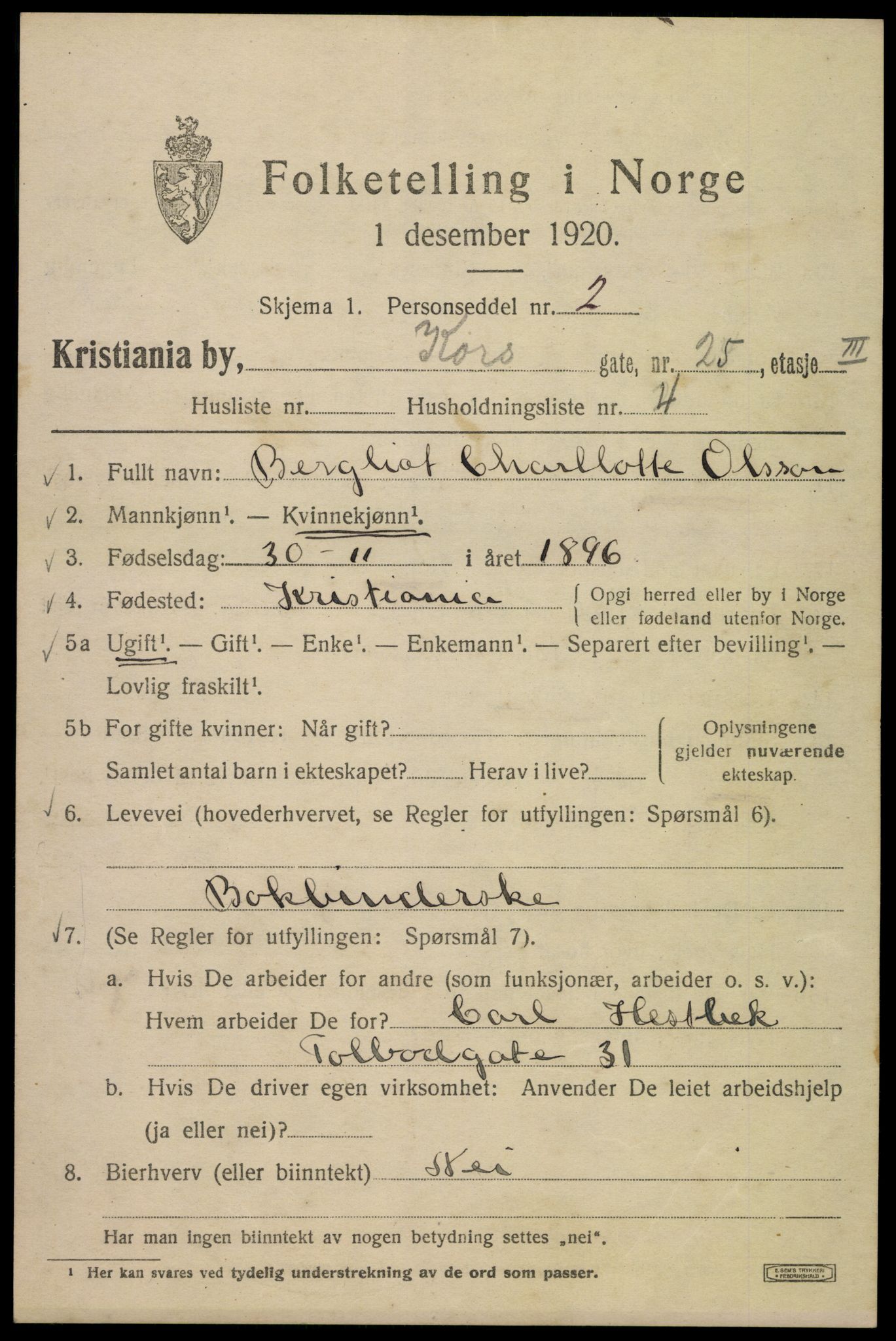 SAO, Folketelling 1920 for 0301 Kristiania kjøpstad, 1920, s. 350249