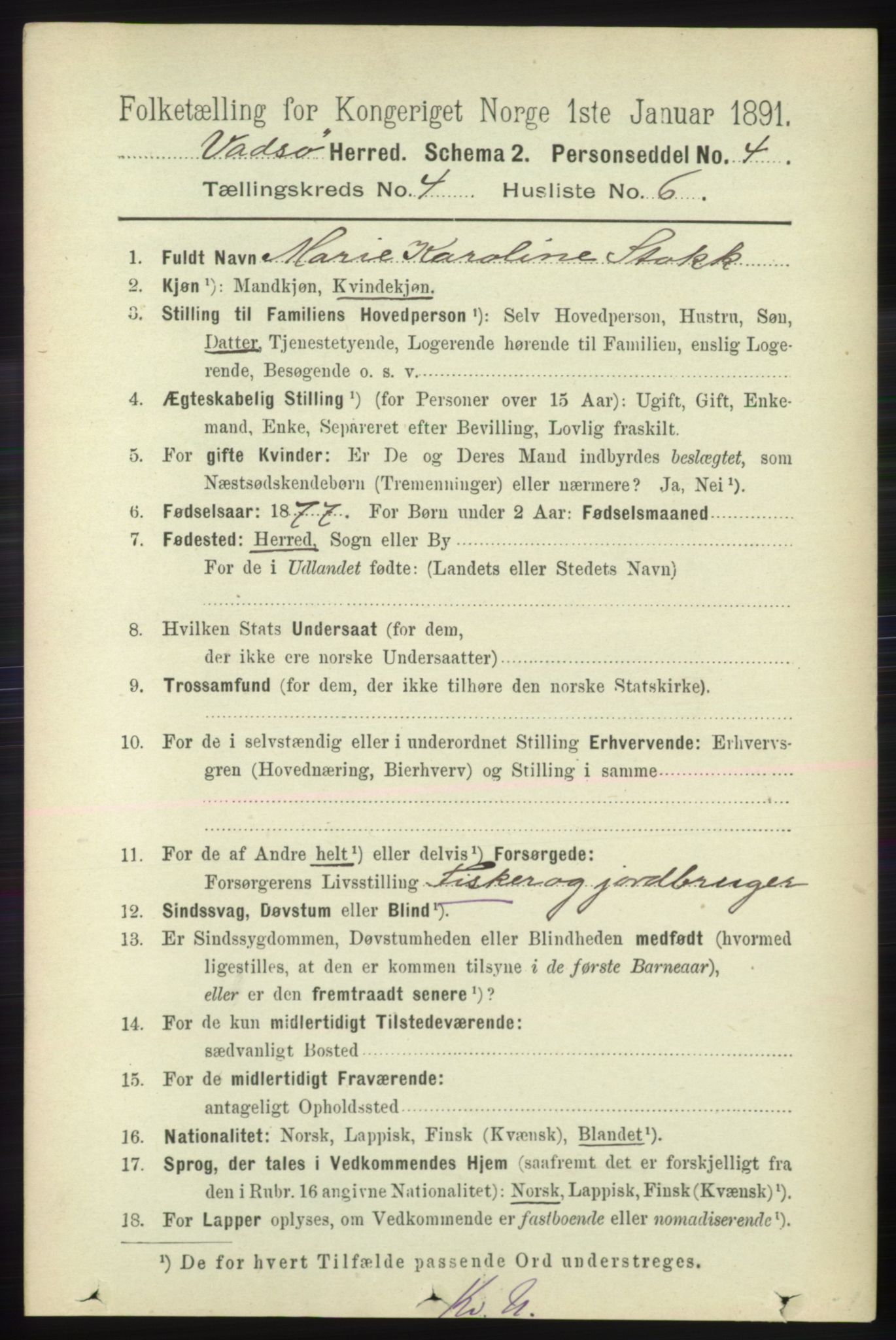 RA, Folketelling 1891 for 2029 Vadsø herred, 1891, s. 1235