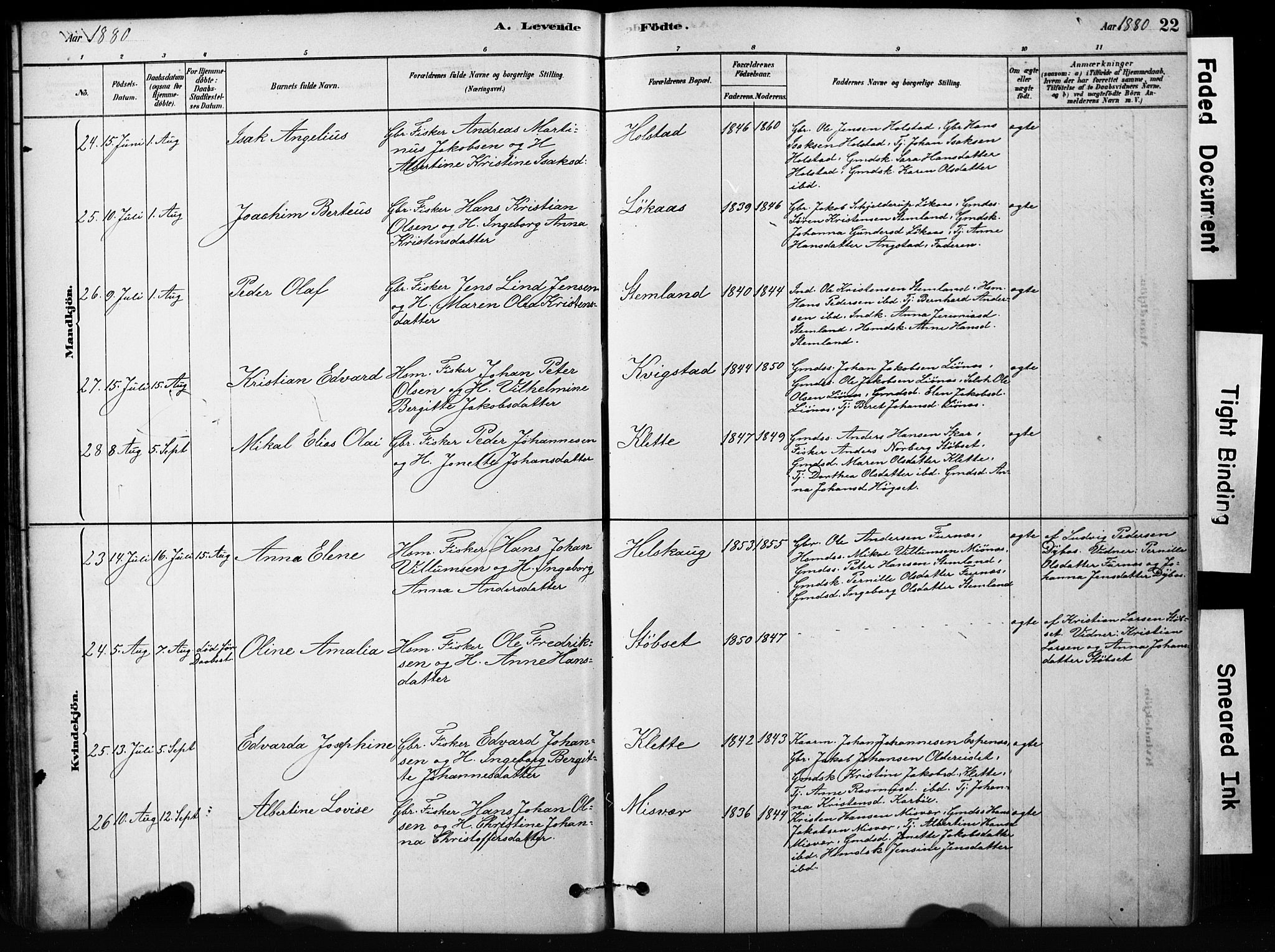 Ministerialprotokoller, klokkerbøker og fødselsregistre - Nordland, AV/SAT-A-1459/852/L0754: Klokkerbok nr. 852C05, 1878-1894, s. 22