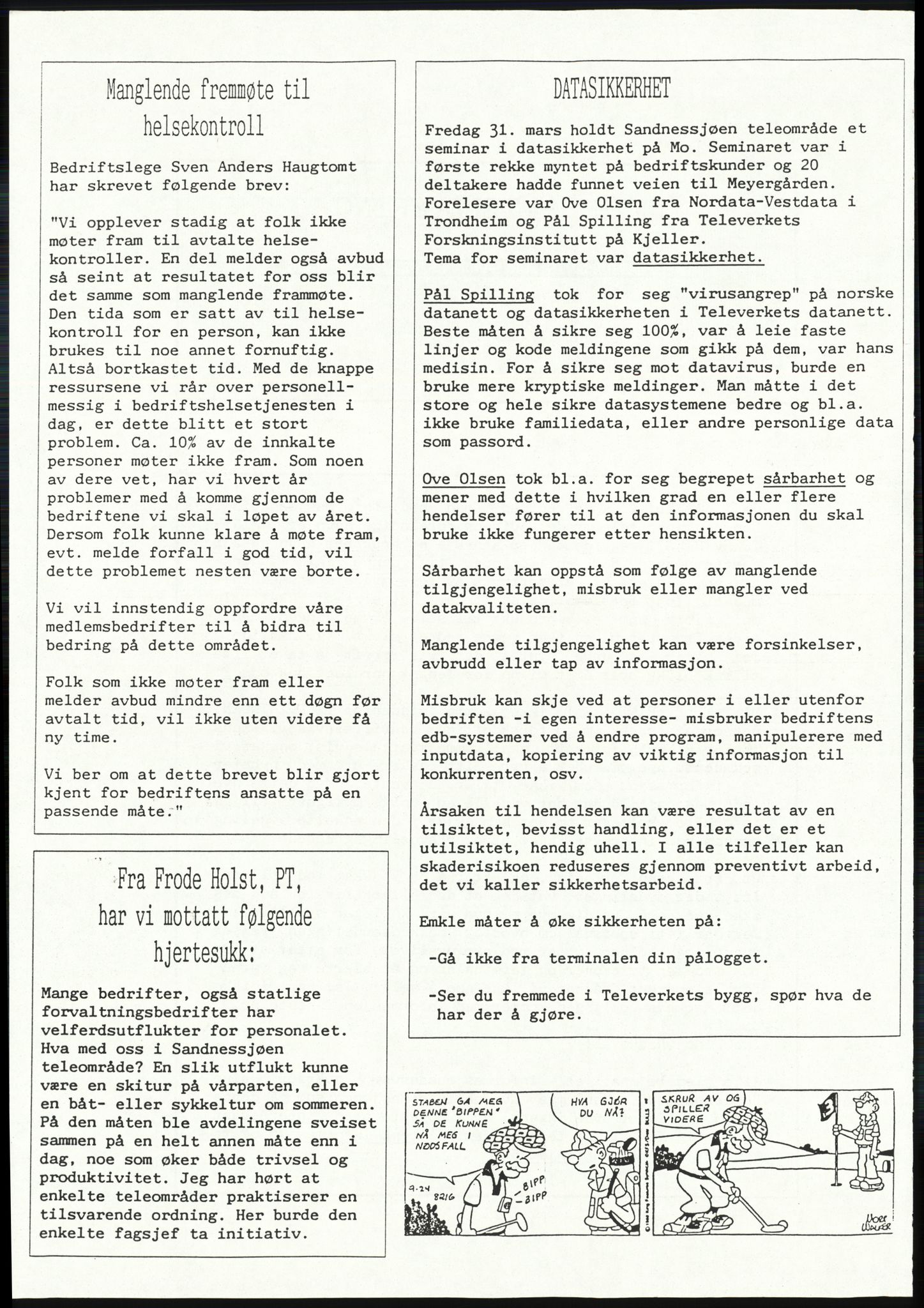 Televerket, Sandnessjøen teleområde, SAT/A-5303/F/L0055/0003: Korrespondanse / Bedriftsavisen Mini-Televæringen, 1989-1992