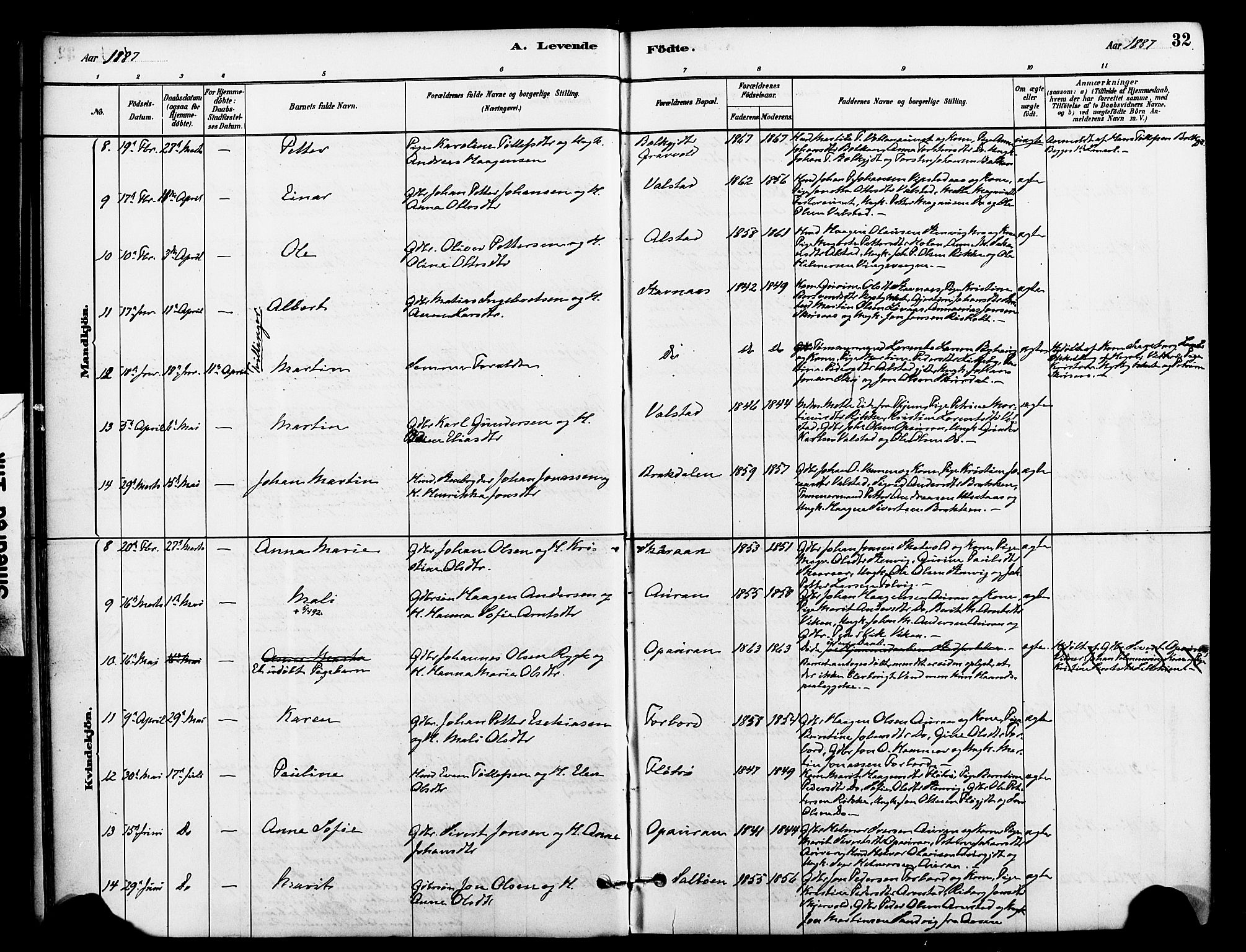 Ministerialprotokoller, klokkerbøker og fødselsregistre - Nord-Trøndelag, AV/SAT-A-1458/712/L0100: Ministerialbok nr. 712A01, 1880-1900, s. 32