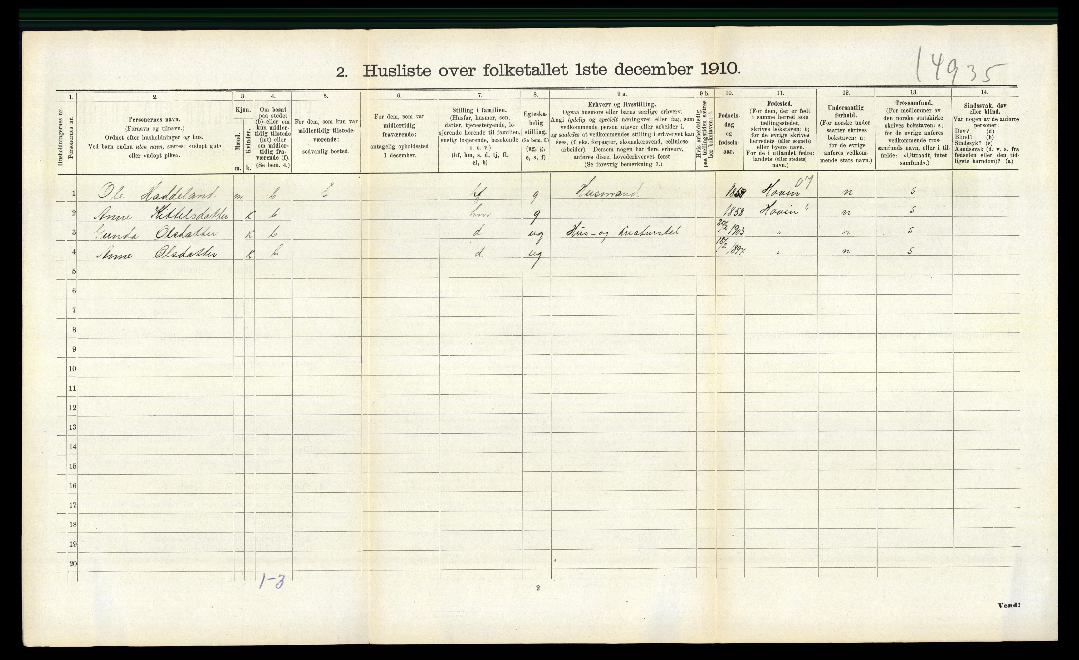 RA, Folketelling 1910 for 0824 Gransherad herred, 1910, s. 413