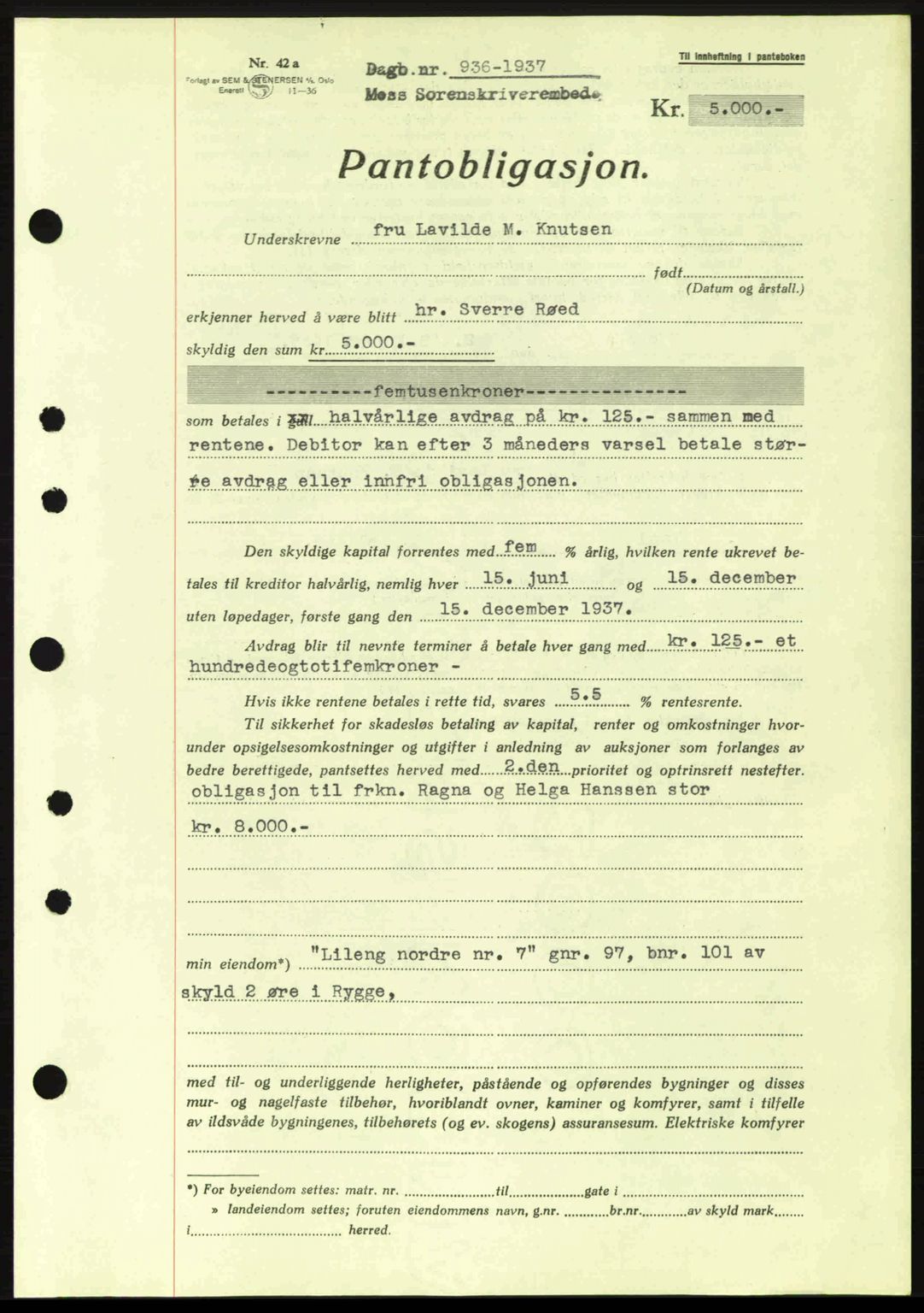 Moss sorenskriveri, SAO/A-10168: Pantebok nr. B3, 1937-1937, Dagboknr: 936/1937