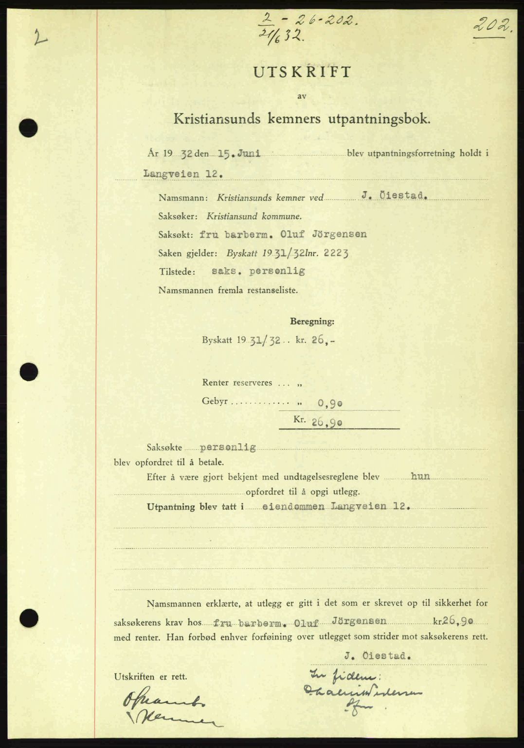 Kristiansund byfogd, AV/SAT-A-4587/A/27: Pantebok nr. 26, 1931-1933, Tingl.dato: 21.06.1932