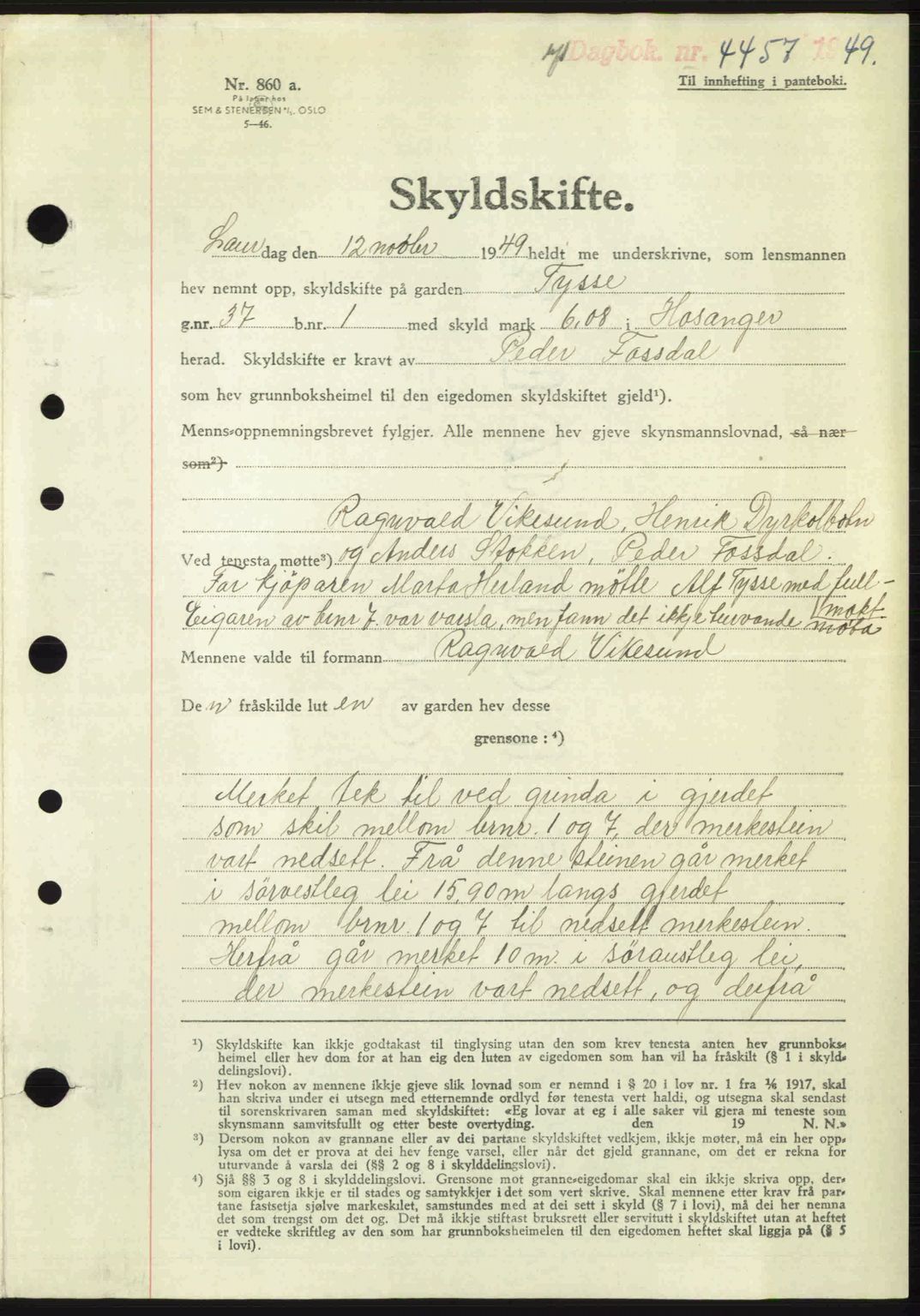 Nordhordland sorenskrivar, AV/SAB-A-2901/1/G/Gb/Gbf/L0041: Pantebok nr. A41, 1949-1950, Dagboknr: 4457/1949