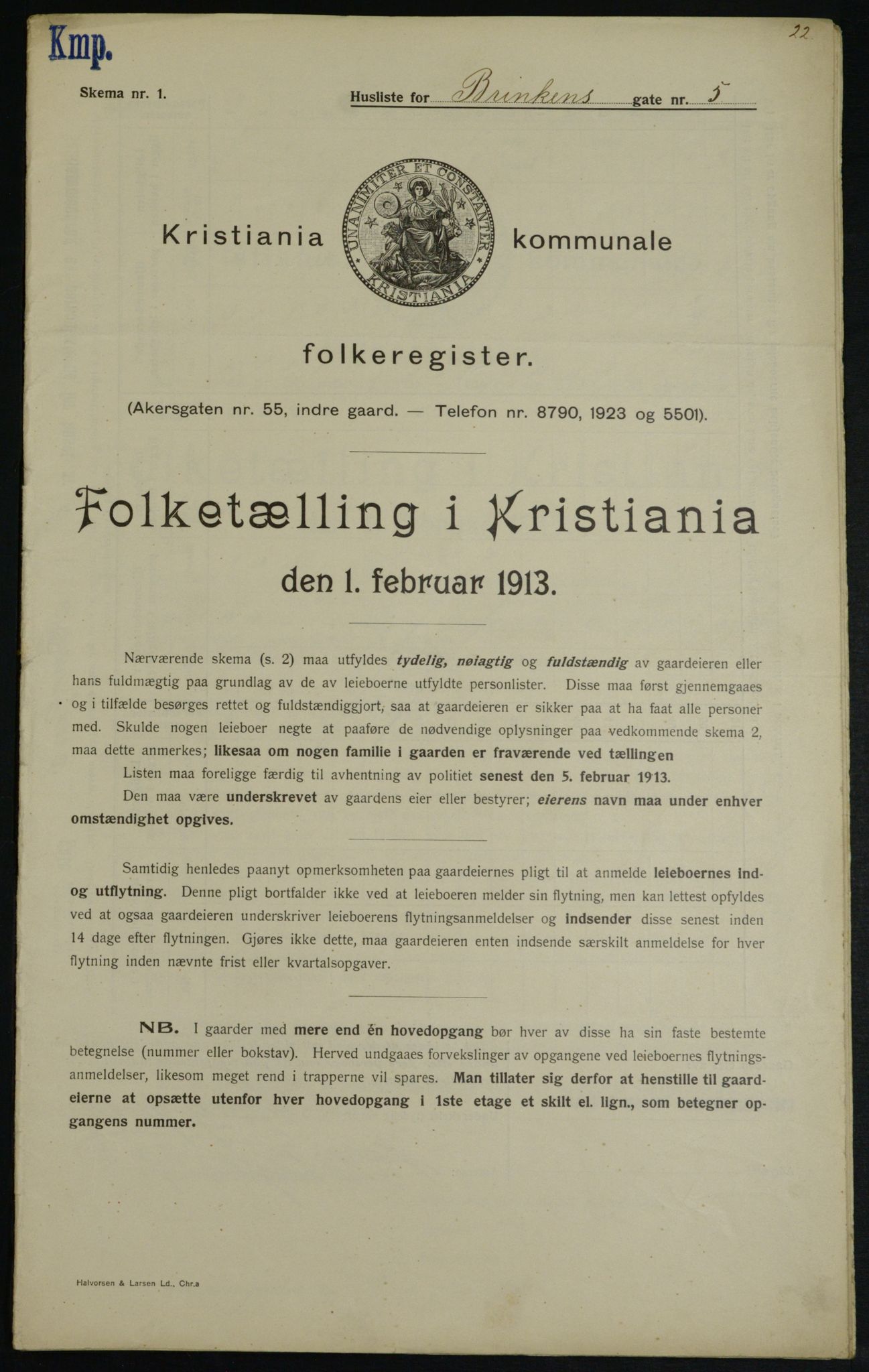 OBA, Kommunal folketelling 1.2.1913 for Kristiania, 1913, s. 8687