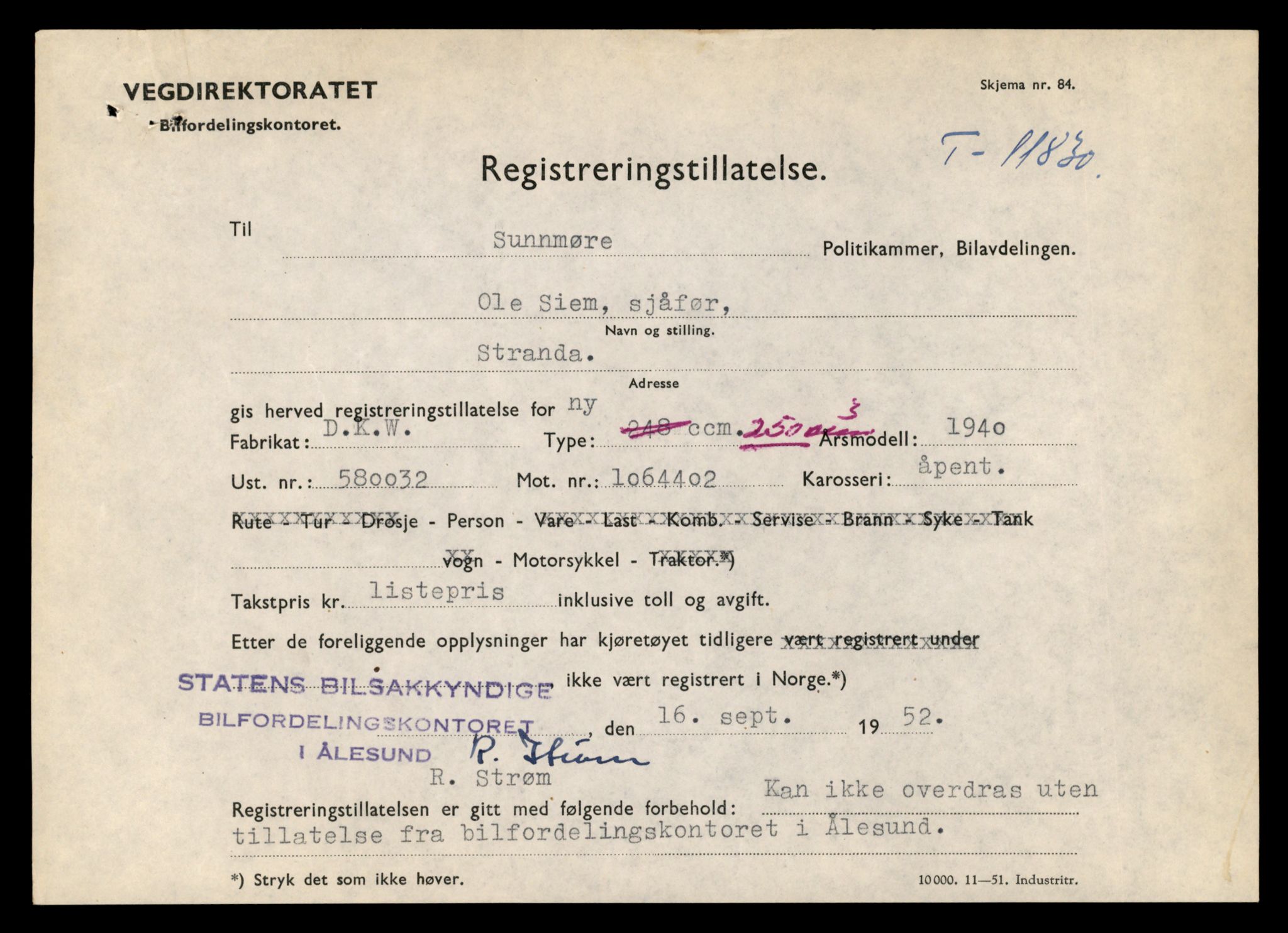 Møre og Romsdal vegkontor - Ålesund trafikkstasjon, AV/SAT-A-4099/F/Fe/L0031: Registreringskort for kjøretøy T 11800 - T 11996, 1927-1998, s. 617