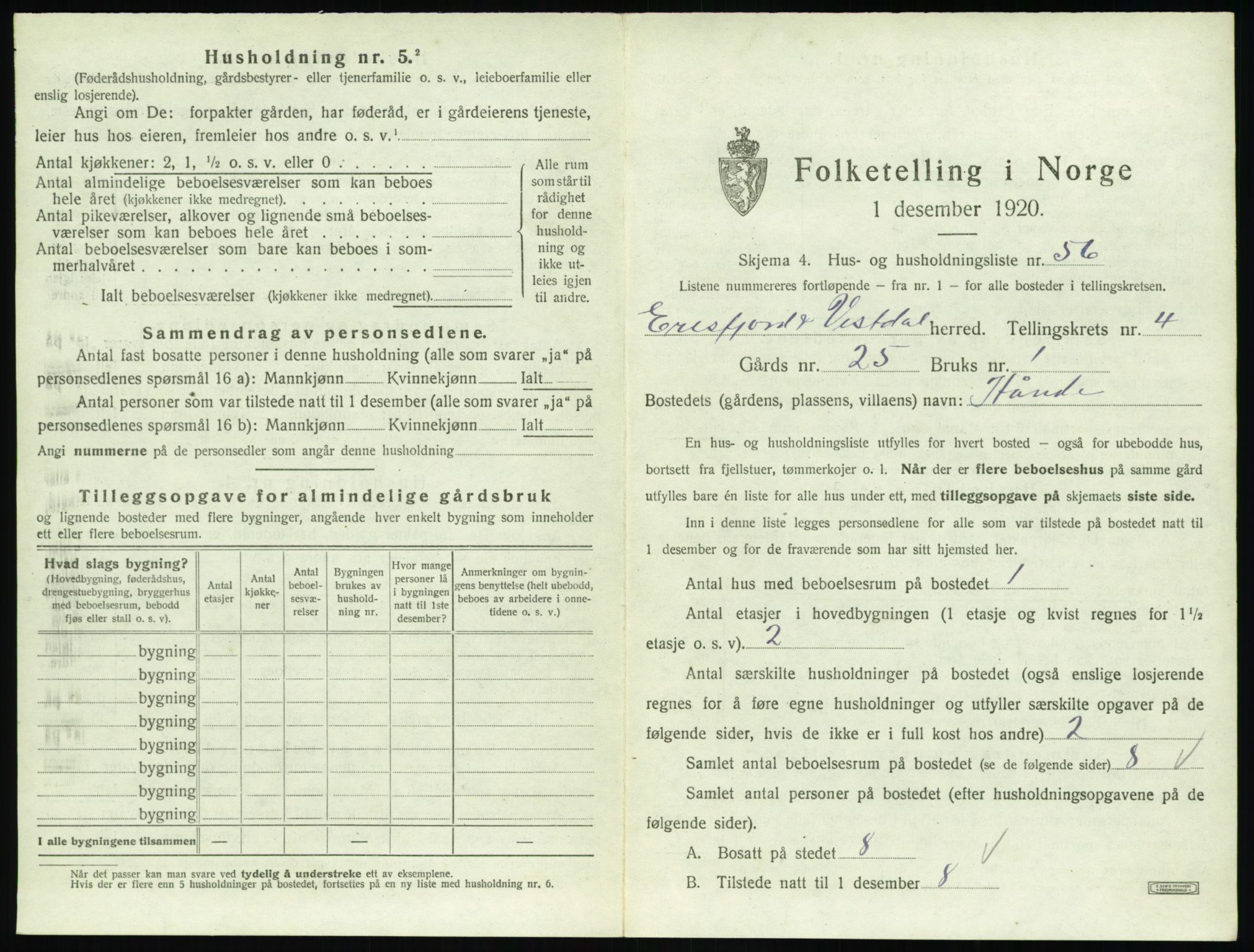 SAT, Folketelling 1920 for 1542 Eresfjord og Vistdal herred, 1920, s. 391