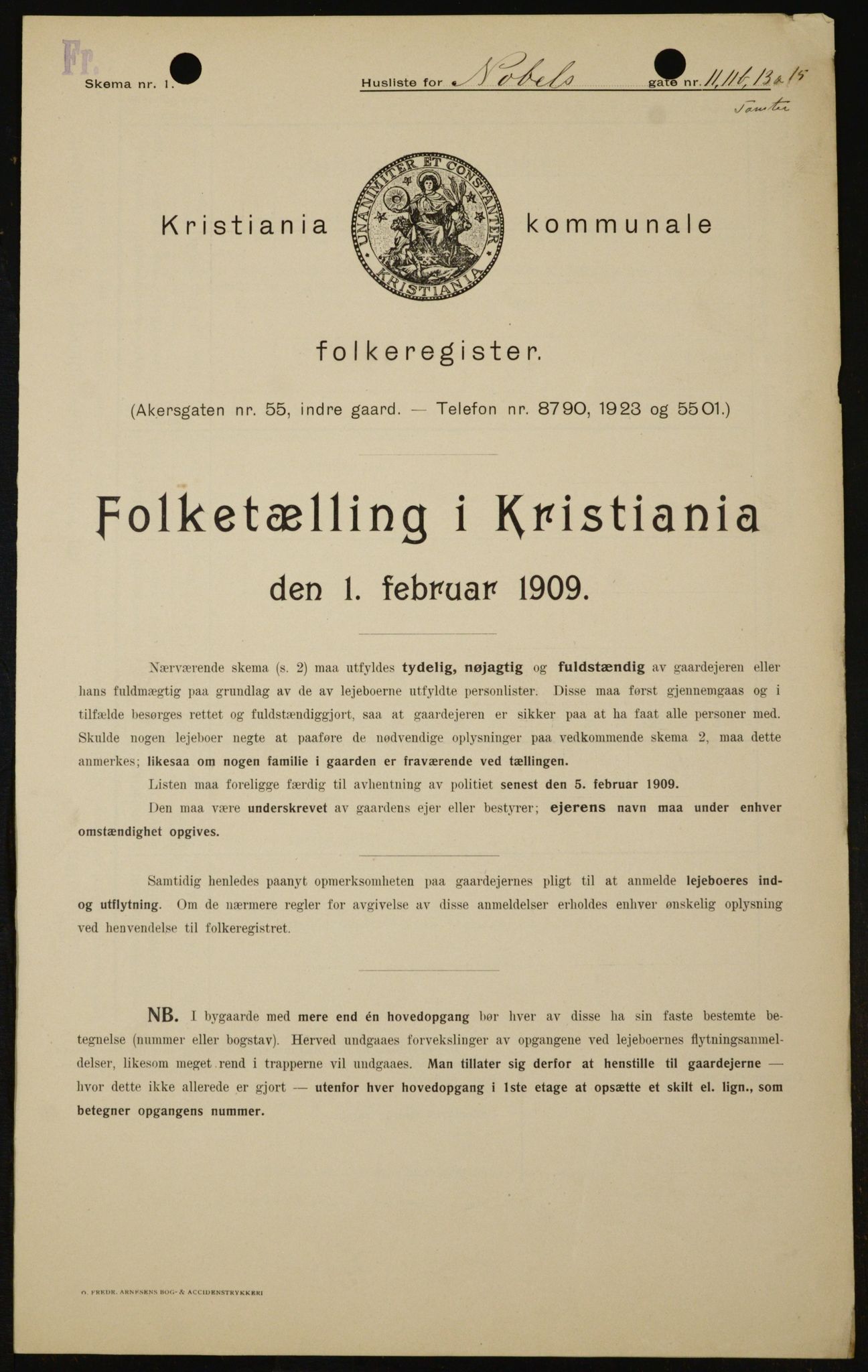 OBA, Kommunal folketelling 1.2.1909 for Kristiania kjøpstad, 1909, s. 64467