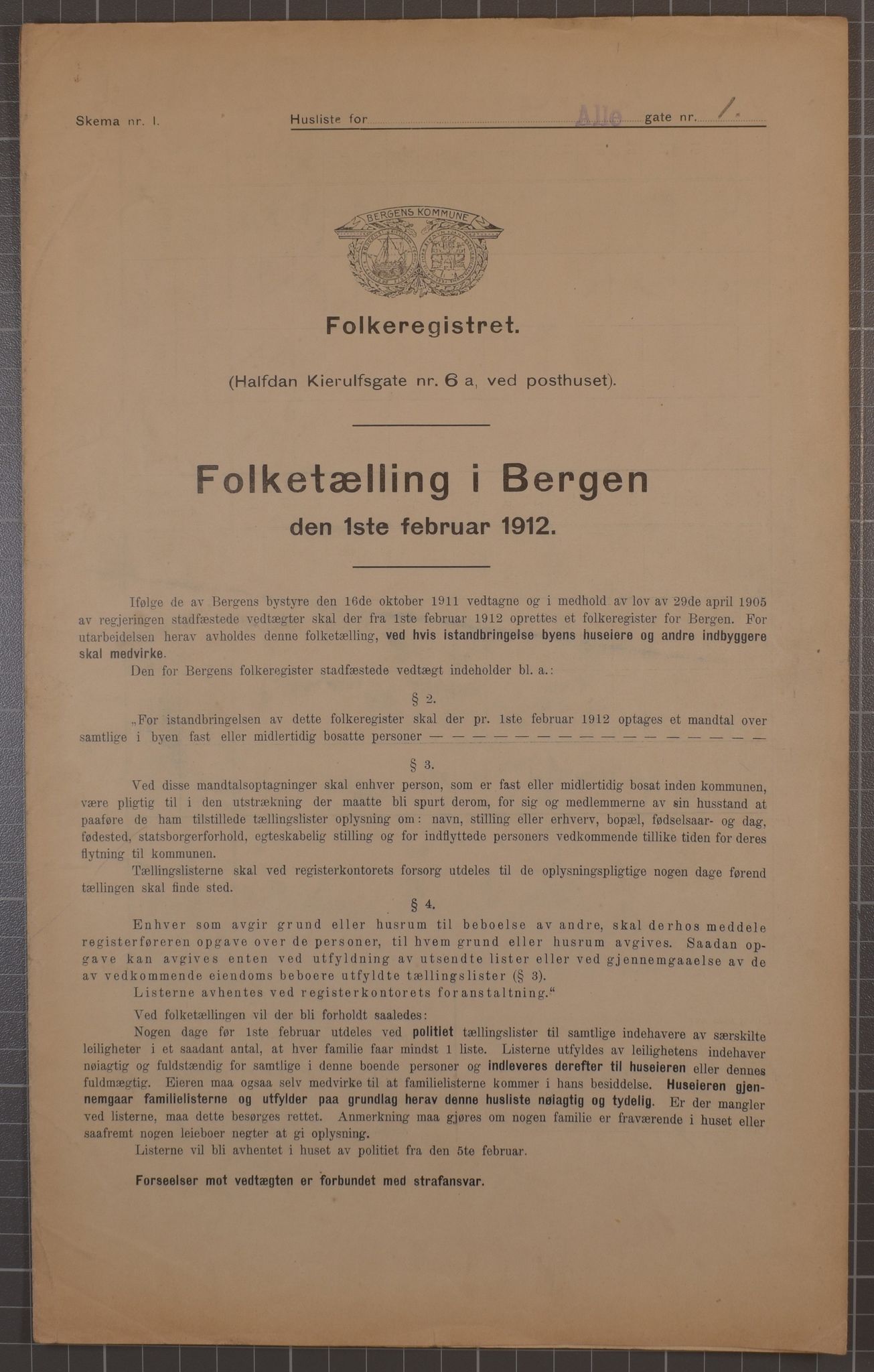 SAB, Kommunal folketelling 1912 for Bergen kjøpstad, 1912, s. 929