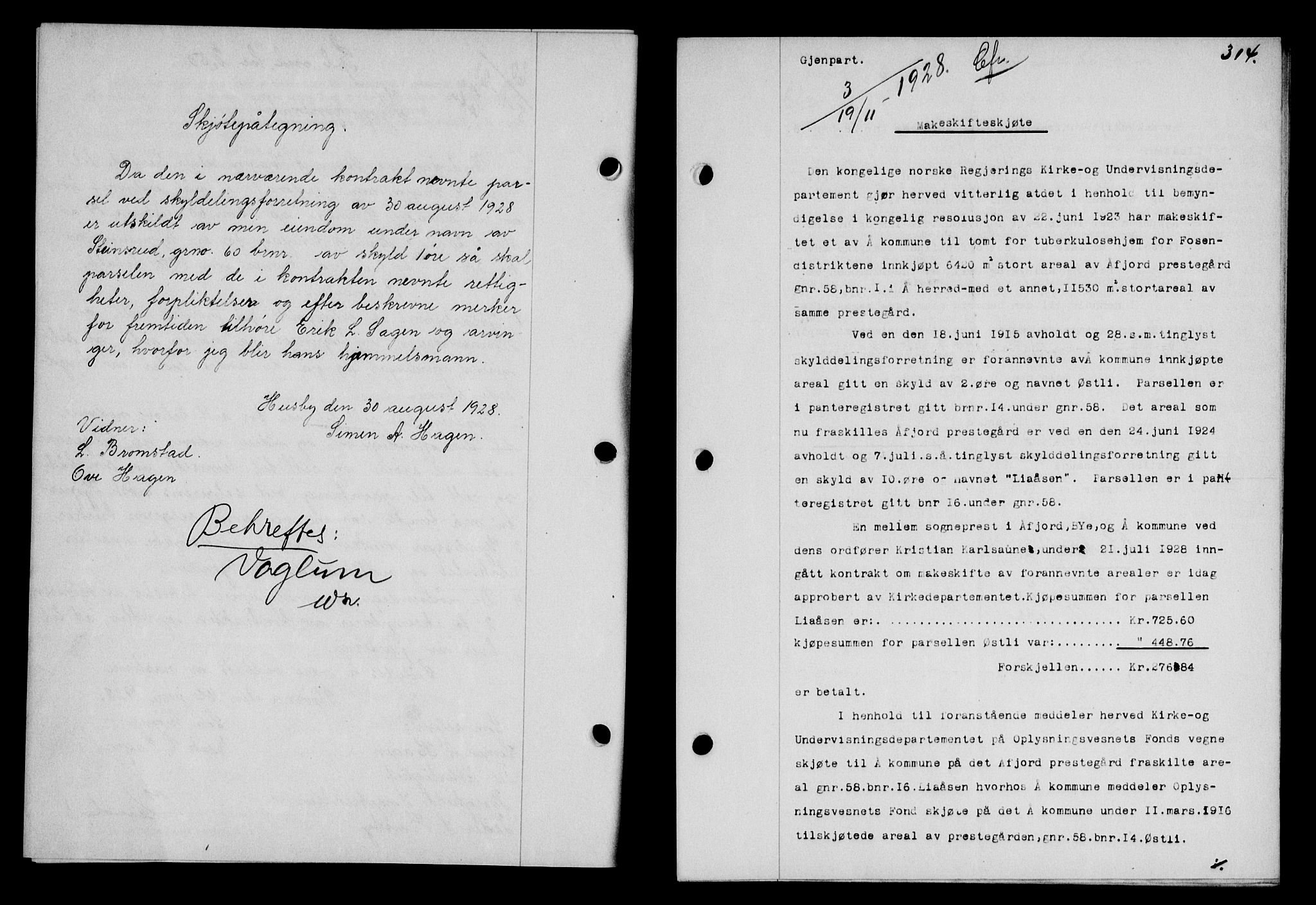 Fosen sorenskriveri, AV/SAT-A-1107/1/2/2C/L0067: Pantebok nr. 58, 1928-1929, s. 314, Tingl.dato: 19.11.1928