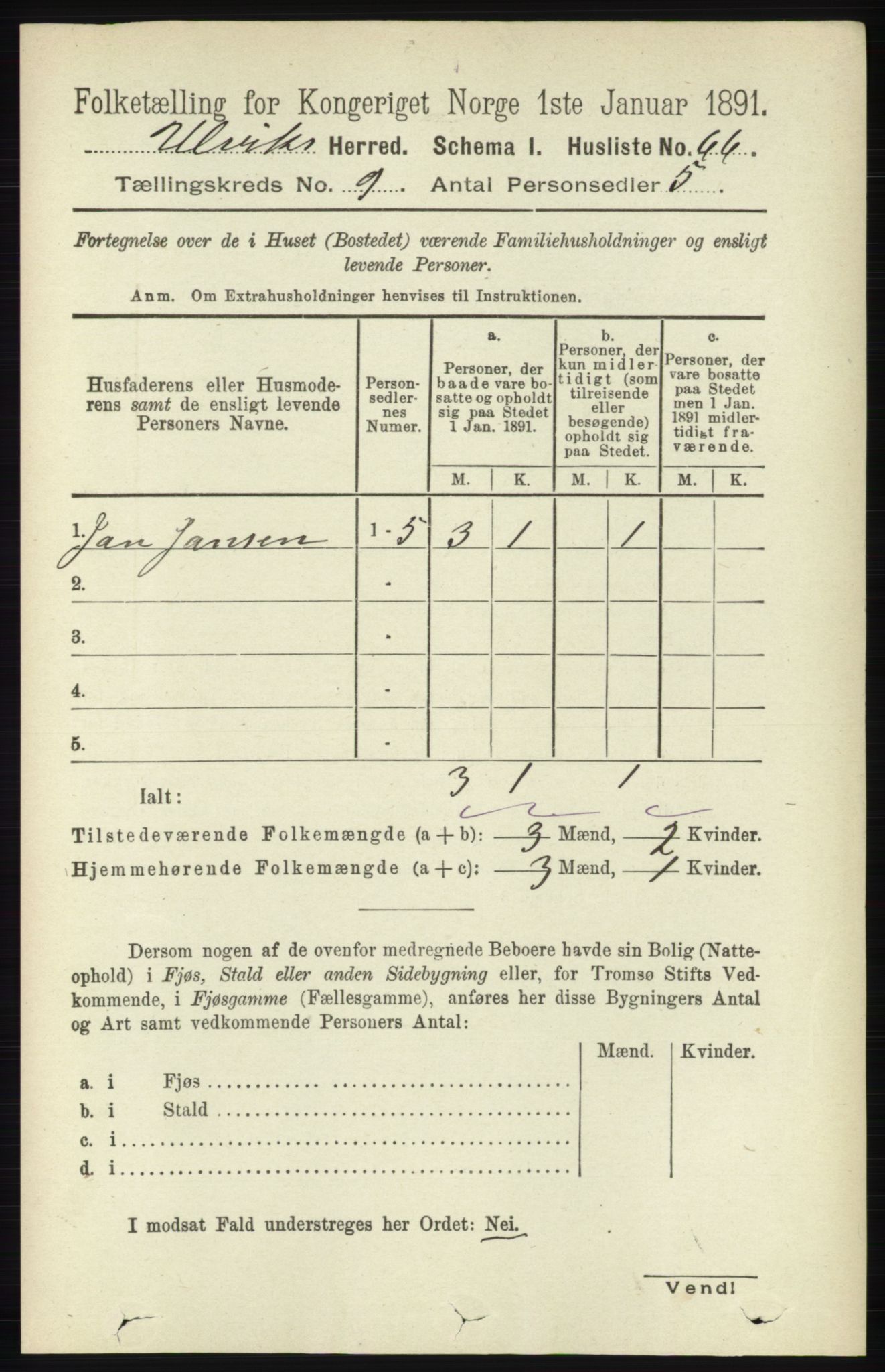 RA, Folketelling 1891 for 1233 Ulvik herred, 1891, s. 2866