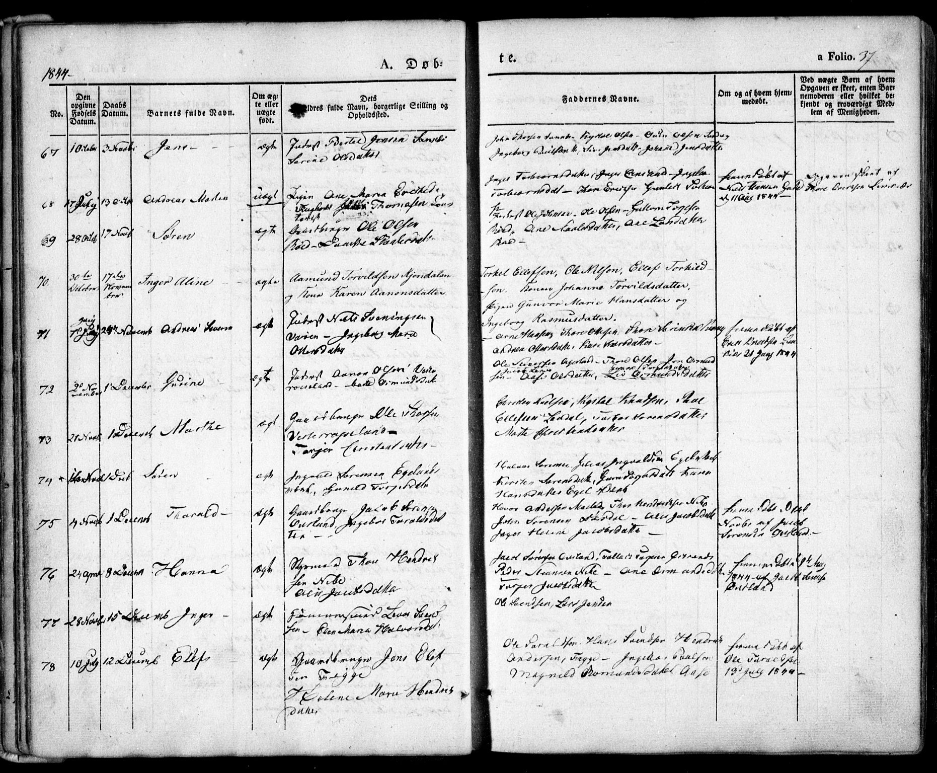 Søndeled sokneprestkontor, AV/SAK-1111-0038/F/Fa/L0002: Ministerialbok nr. A 2, 1839-1860, s. 37