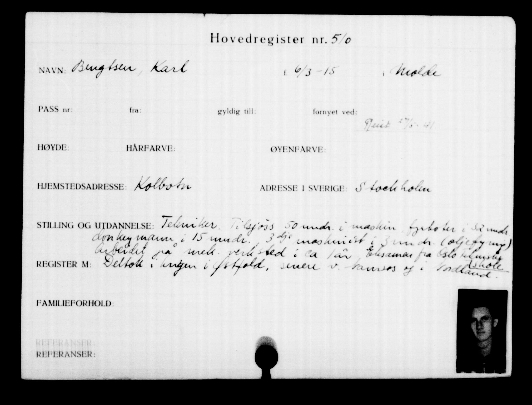 Utenriksstasjonene, Legasjonen i Stockholm, Flyktningkontoret, AV/RA-S-6753/V/Va/L0001: Kjesäterkartoteket, flyktninger med registreringsnr. 1-1000, 1940-1945, s. 786