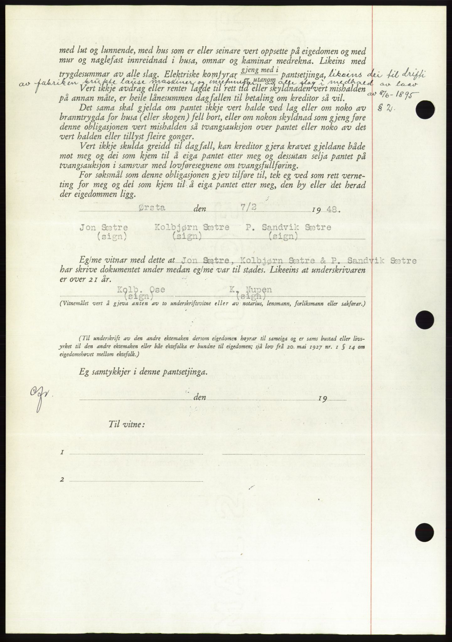 Søre Sunnmøre sorenskriveri, AV/SAT-A-4122/1/2/2C/L0115: Pantebok nr. 3B, 1947-1948, Dagboknr: 230/1948