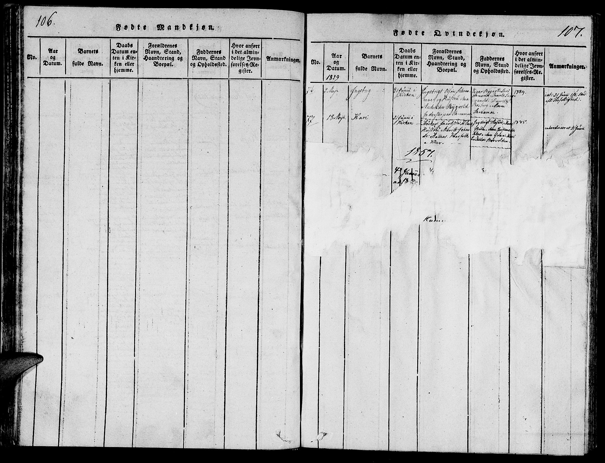 Ministerialprotokoller, klokkerbøker og fødselsregistre - Nord-Trøndelag, AV/SAT-A-1458/749/L0479: Klokkerbok nr. 749C01, 1817-1829, s. 106-107