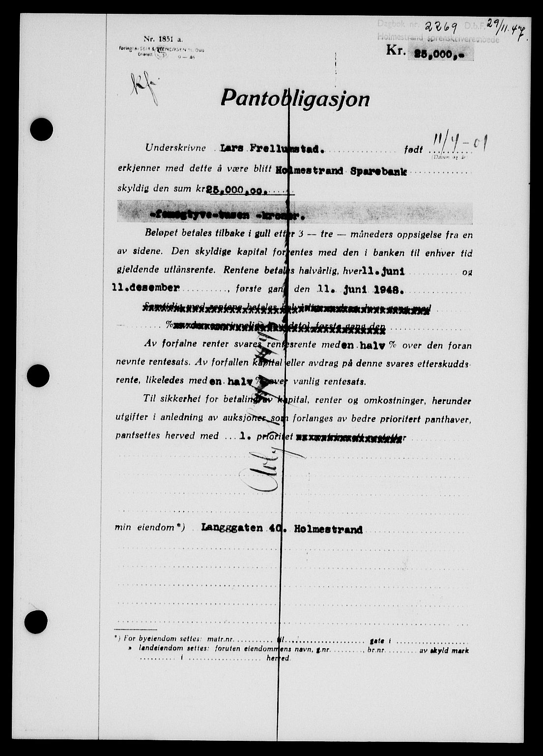 Holmestrand sorenskriveri, SAKO/A-67/G/Ga/Gab/L0058: Pantebok nr. B-58, 1947-1948, Dagboknr: 2269/1947