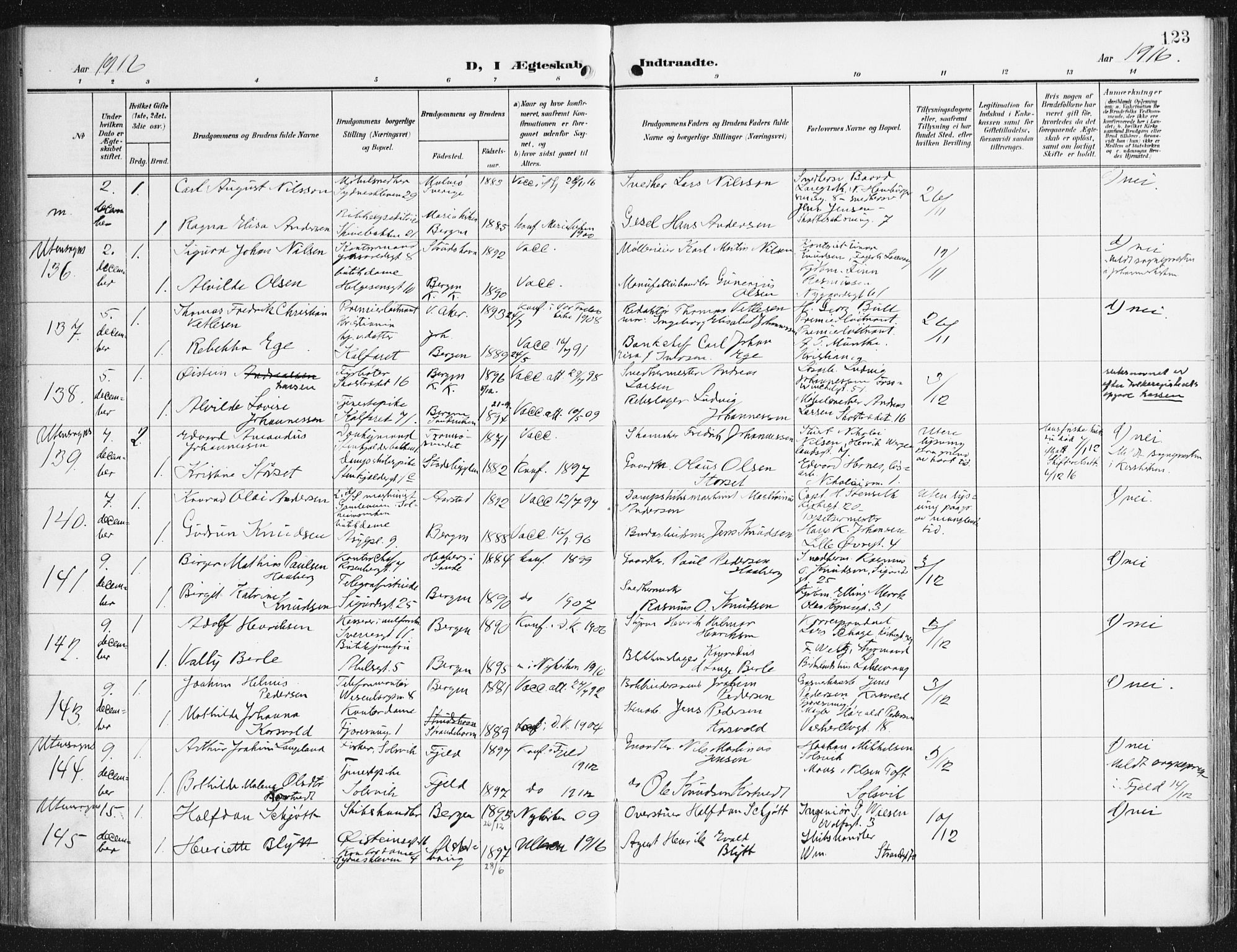Domkirken sokneprestembete, AV/SAB-A-74801/H/Haa/L0038: Ministerialbok nr. D 5, 1906-1921, s. 123