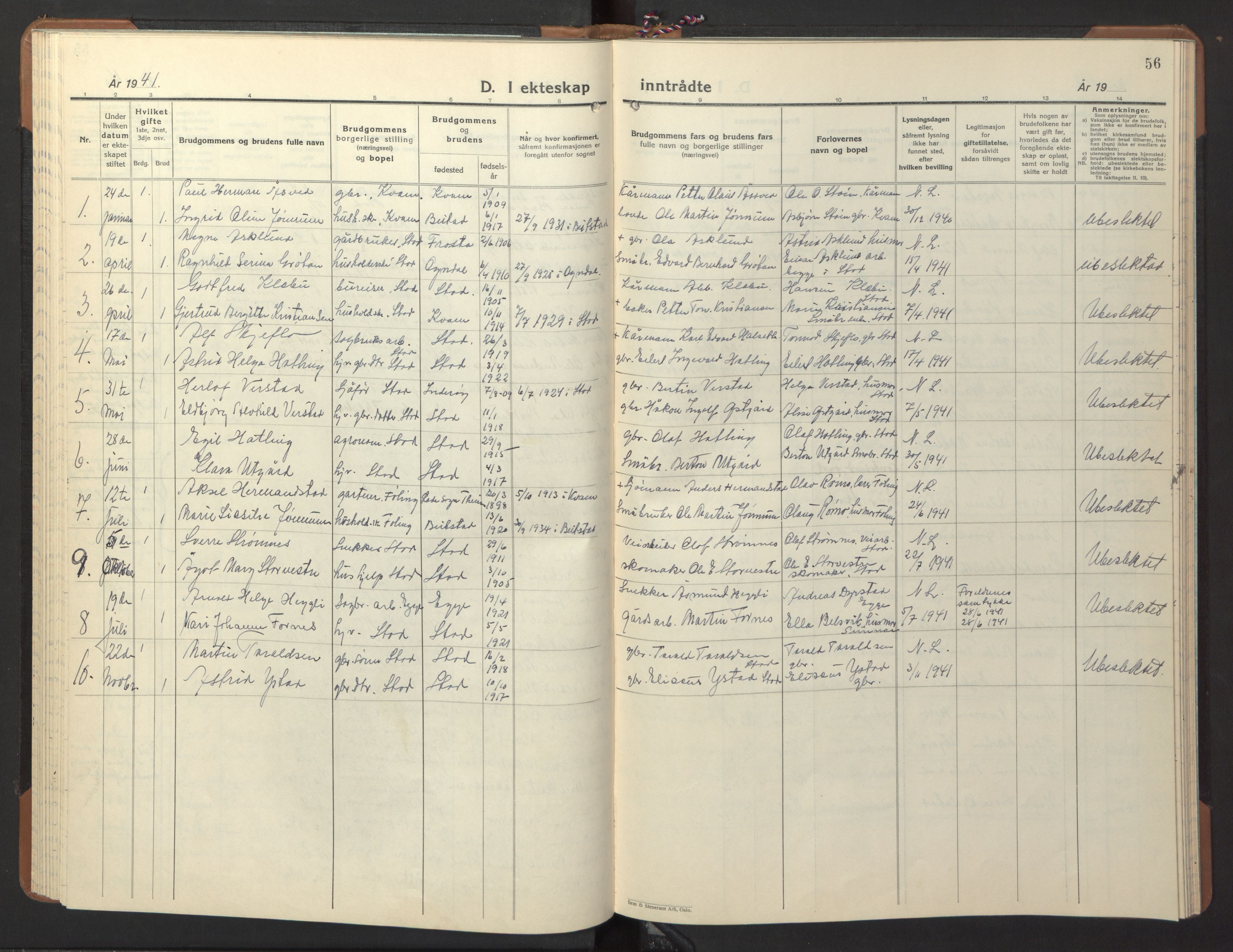 Ministerialprotokoller, klokkerbøker og fødselsregistre - Nord-Trøndelag, AV/SAT-A-1458/746/L0456: Klokkerbok nr. 746C02, 1936-1948, s. 56