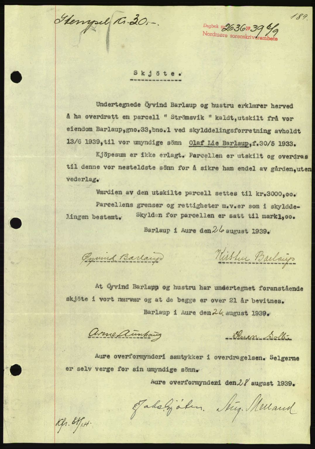Nordmøre sorenskriveri, SAT/A-4132/1/2/2Ca: Pantebok nr. A87, 1939-1940, Dagboknr: 2636/1939