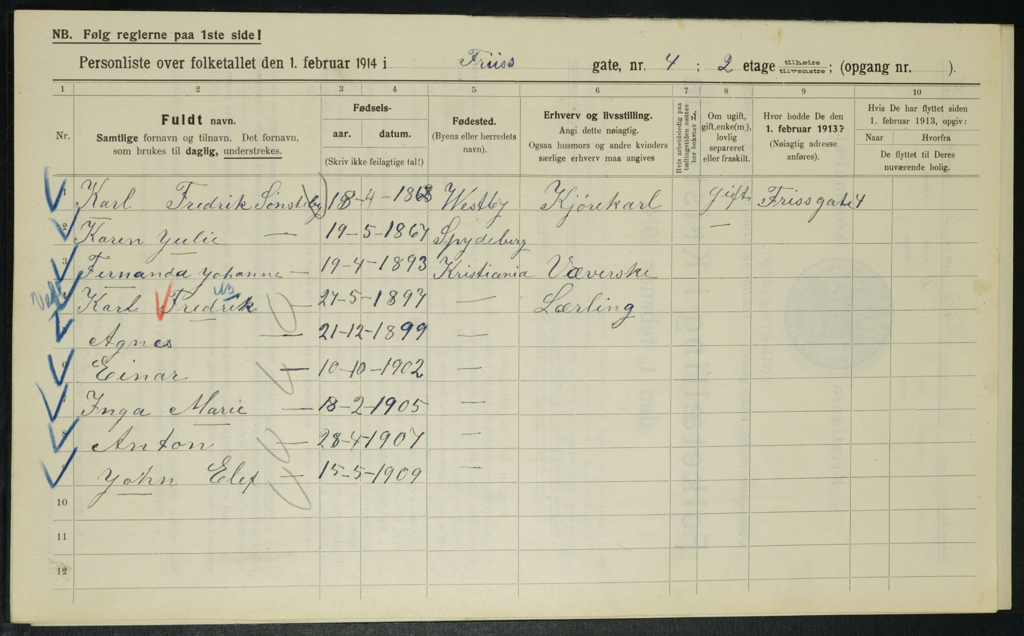 OBA, Kommunal folketelling 1.2.1914 for Kristiania, 1914, s. 27106