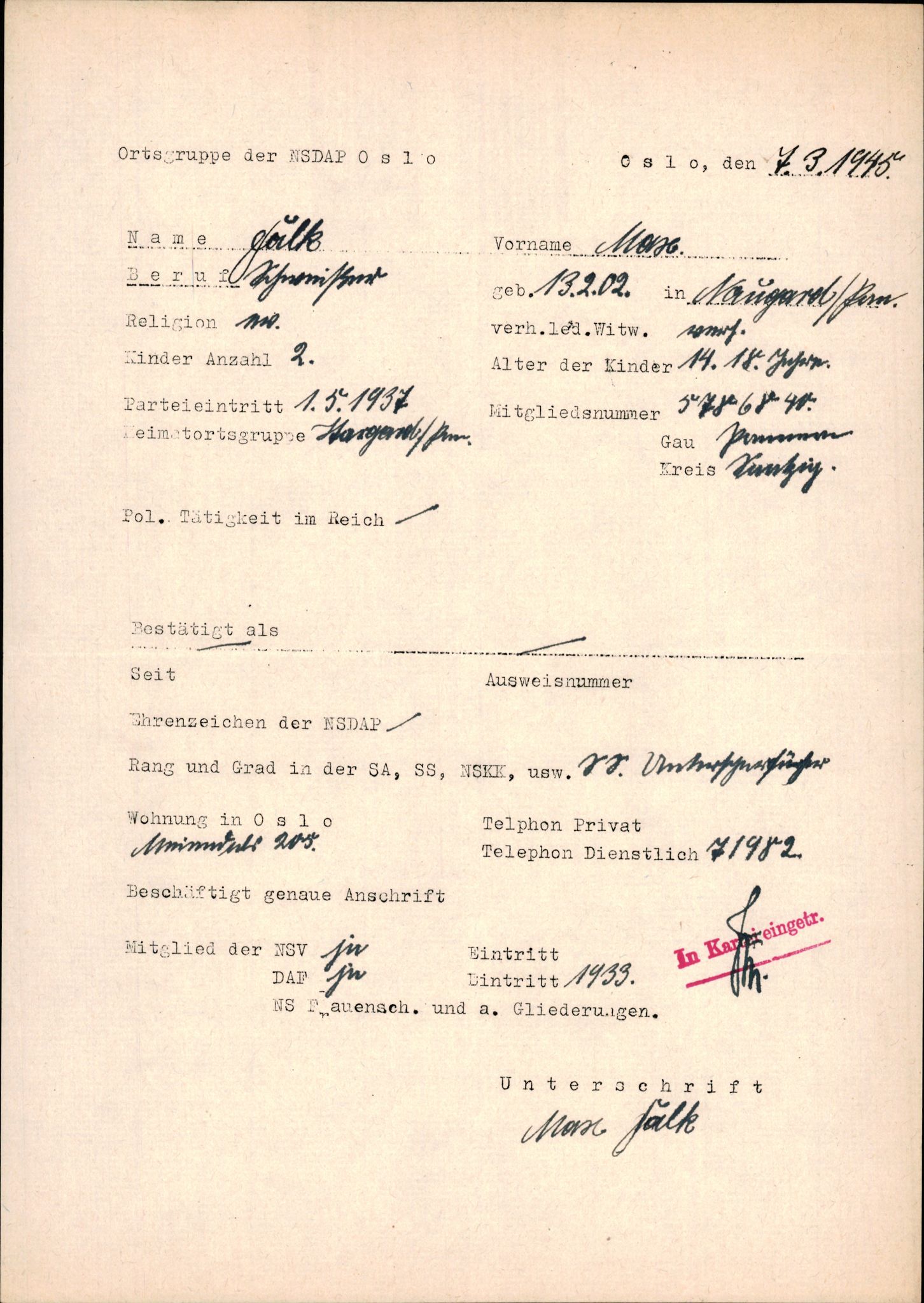 Forsvarets Overkommando. 2 kontor. Arkiv 11.4. Spredte tyske arkivsaker, AV/RA-RAFA-7031/D/Dar/Darb/L0015: Reichskommissariat - NSDAP in Norwegen, 1938-1945, s. 373