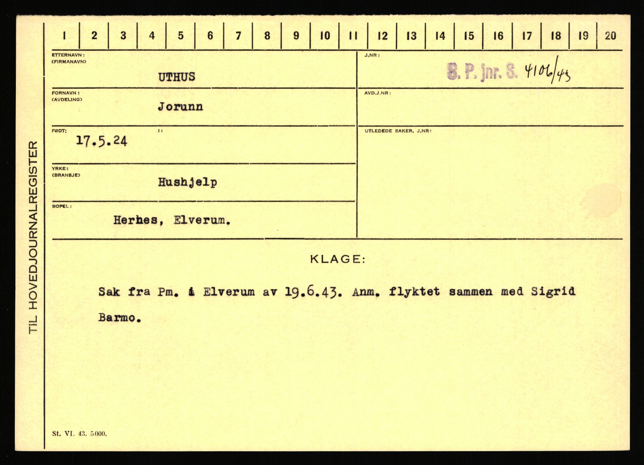 Statspolitiet - Hovedkontoret / Osloavdelingen, AV/RA-S-1329/C/Ca/L0016: Uberg - Øystese, 1943-1945, s. 377