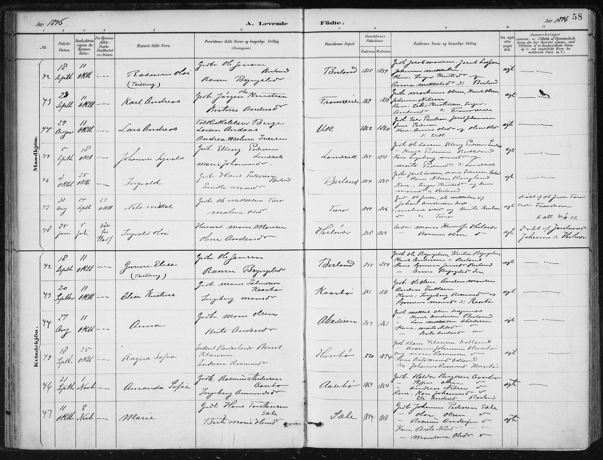 Herdla Sokneprestembete, AV/SAB-A-75701/H/Haa: Ministerialbok nr. A 4, 1891-1905, s. 58