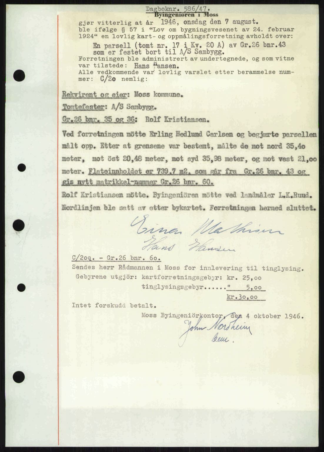 Moss sorenskriveri, SAO/A-10168: Pantebok nr. A17, 1947-1947, Dagboknr: 586/1947