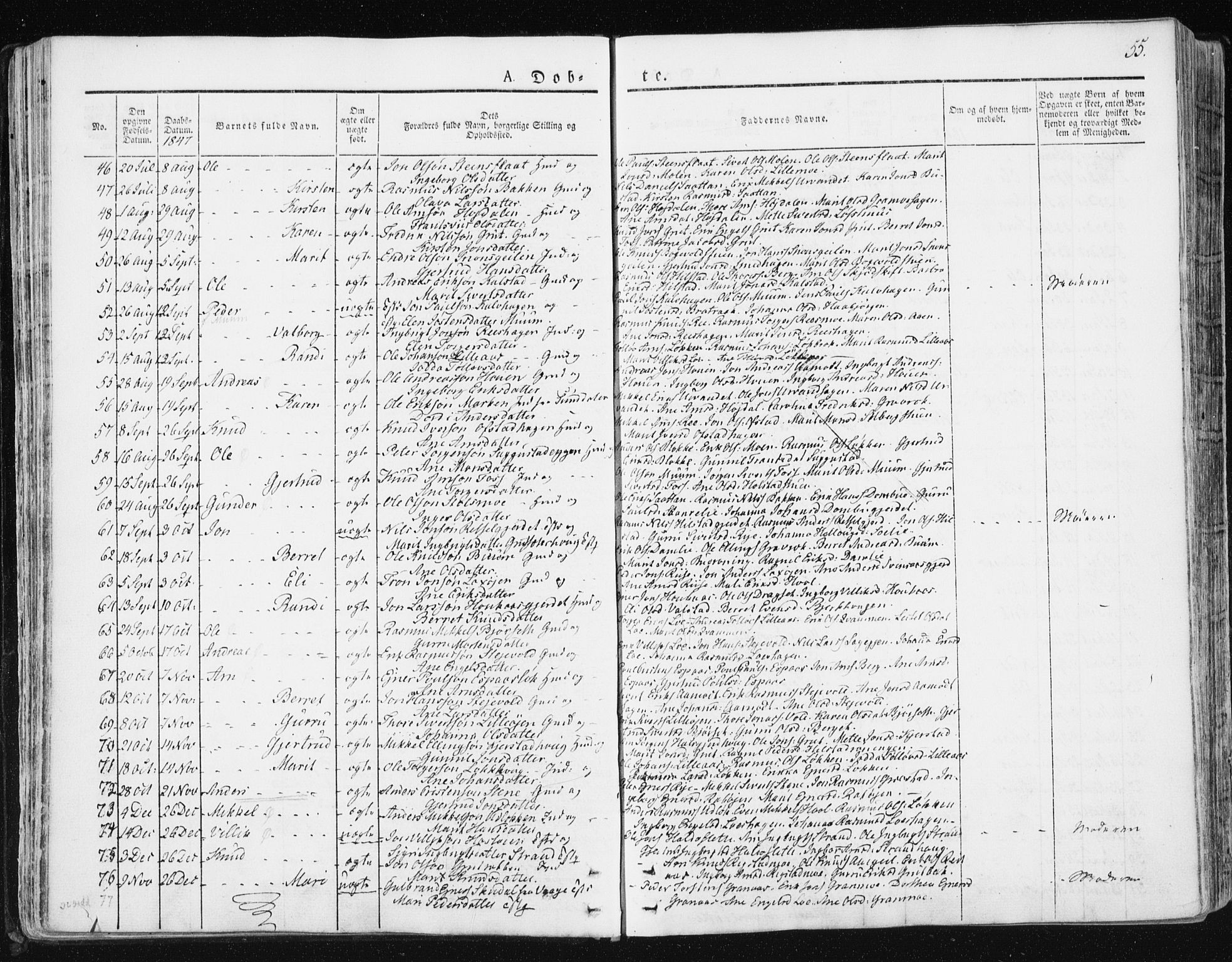 Ministerialprotokoller, klokkerbøker og fødselsregistre - Sør-Trøndelag, SAT/A-1456/672/L0855: Ministerialbok nr. 672A07, 1829-1860, s. 55
