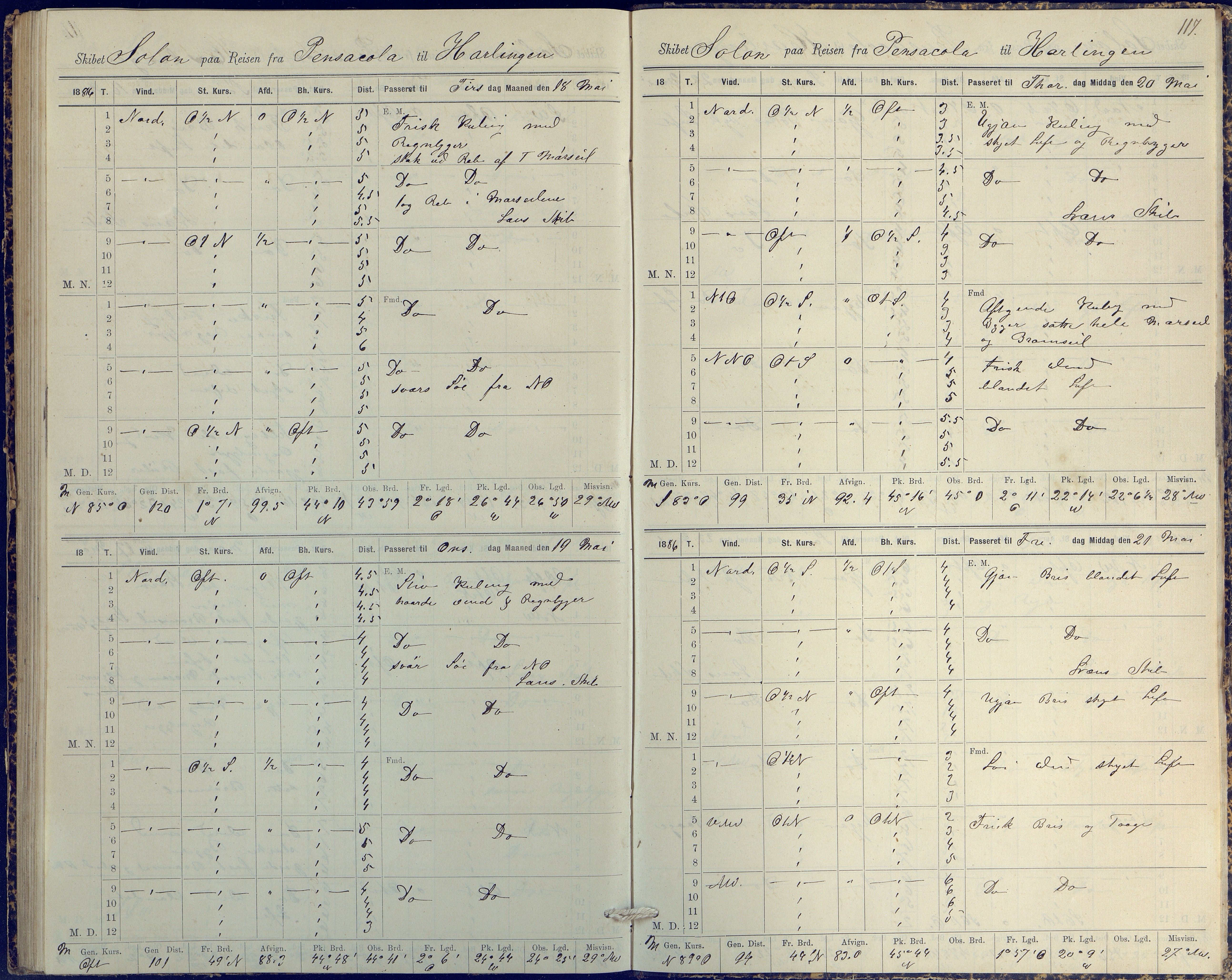 Fartøysarkivet, AAKS/PA-1934/F/L0331/0003: Solon (fregatt) / Solon (fregatt) skipsjournal 1884-1885, 1884-1885, s. 117