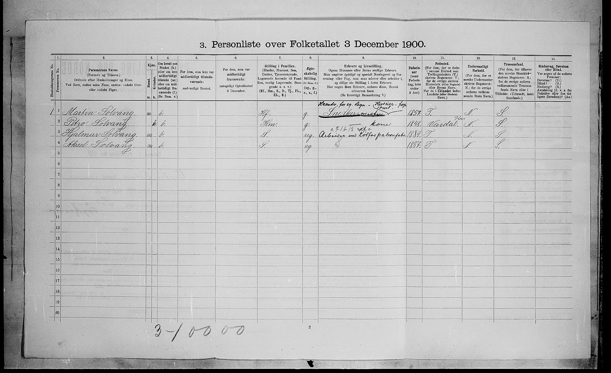 SAH, Folketelling 1900 for 0529 Vestre Toten herred, 1900, s. 980