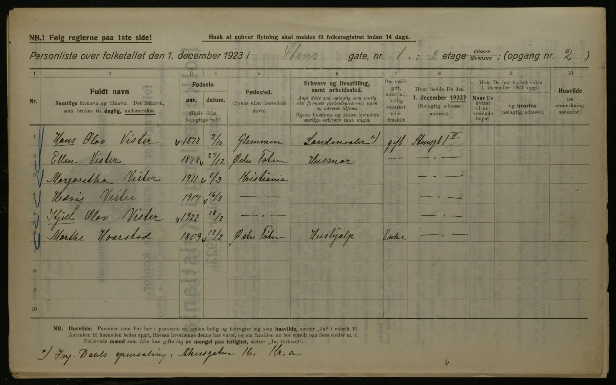 OBA, Kommunal folketelling 1.12.1923 for Kristiania, 1923, s. 112370