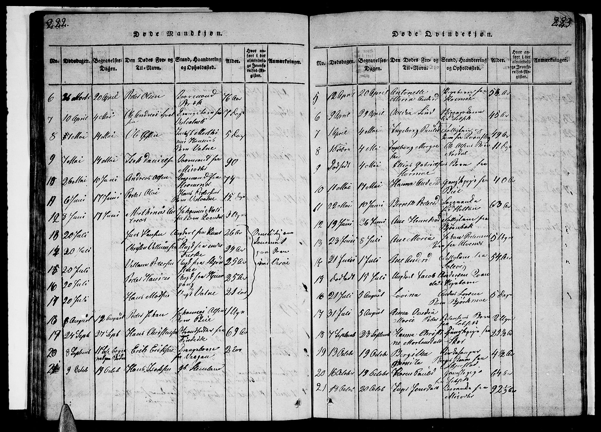 Ministerialprotokoller, klokkerbøker og fødselsregistre - Nordland, AV/SAT-A-1459/852/L0752: Klokkerbok nr. 852C03, 1840-1855, s. 222-223