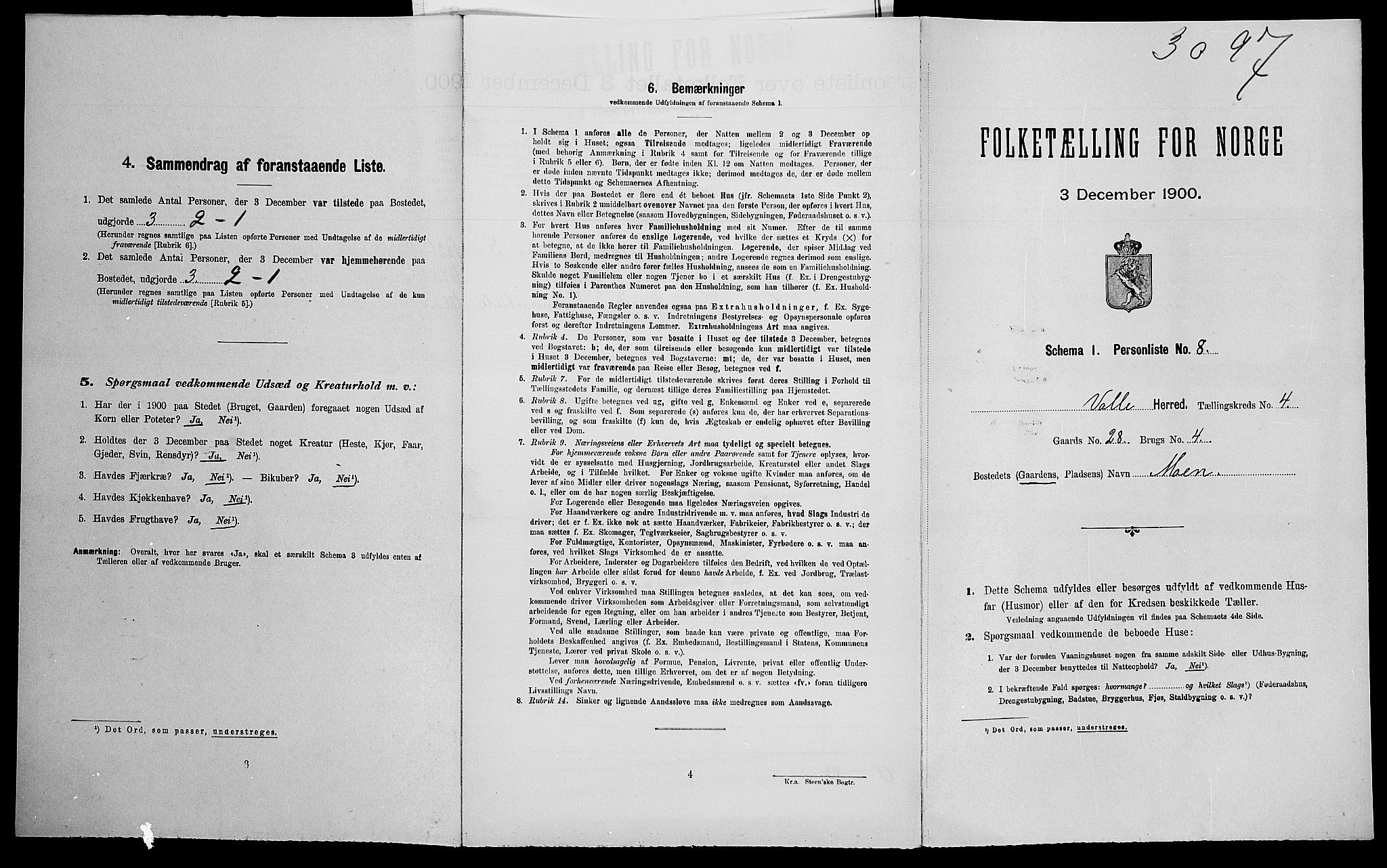SAK, Folketelling 1900 for 0940 Valle herred, 1900, s. 346
