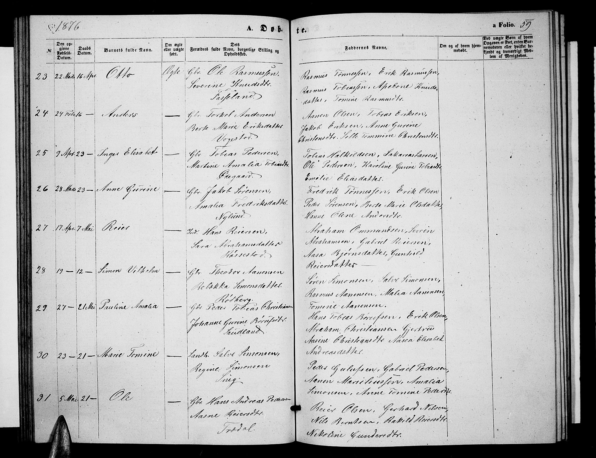 Sør-Audnedal sokneprestkontor, SAK/1111-0039/F/Fb/Fbb/L0004: Klokkerbok nr. B 4, 1868-1879, s. 59