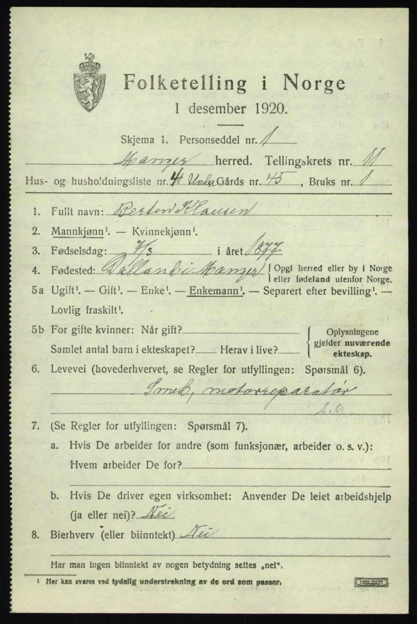 SAB, Folketelling 1920 for 1261 Manger herred, 1920, s. 7248