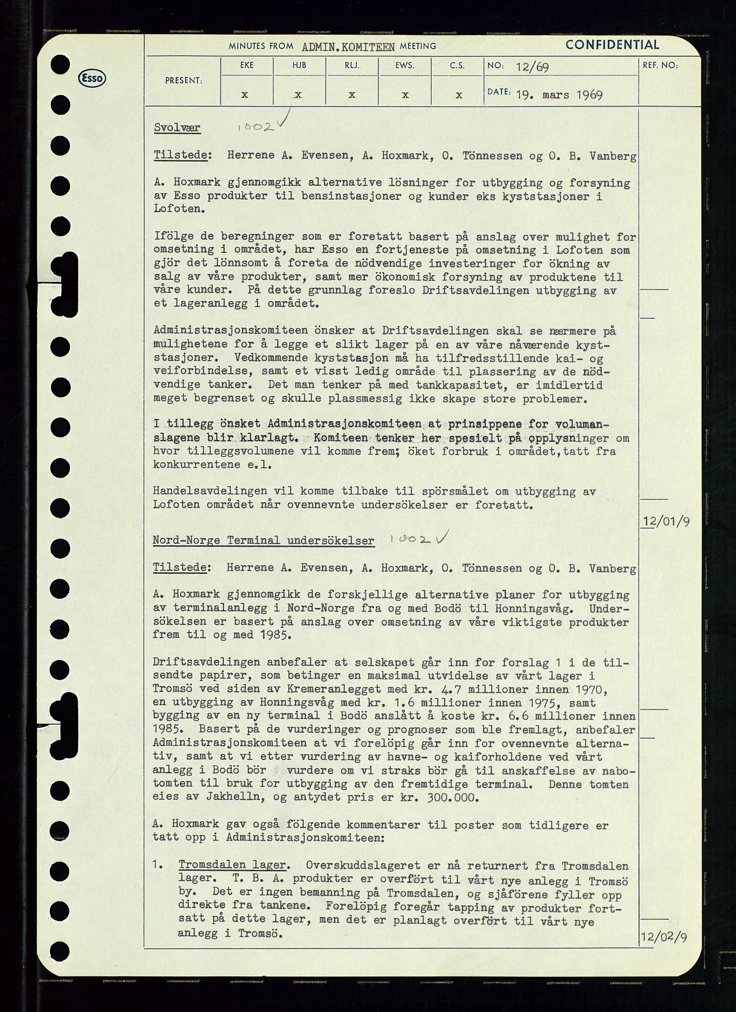 Pa 0982 - Esso Norge A/S, SAST/A-100448/A/Aa/L0003/0001: Den administrerende direksjon Board minutes (styrereferater) og Bedriftforsamlingsprotokoll / Den administrerende direksjon Board minutes (styrereferater), 1969, s. 64