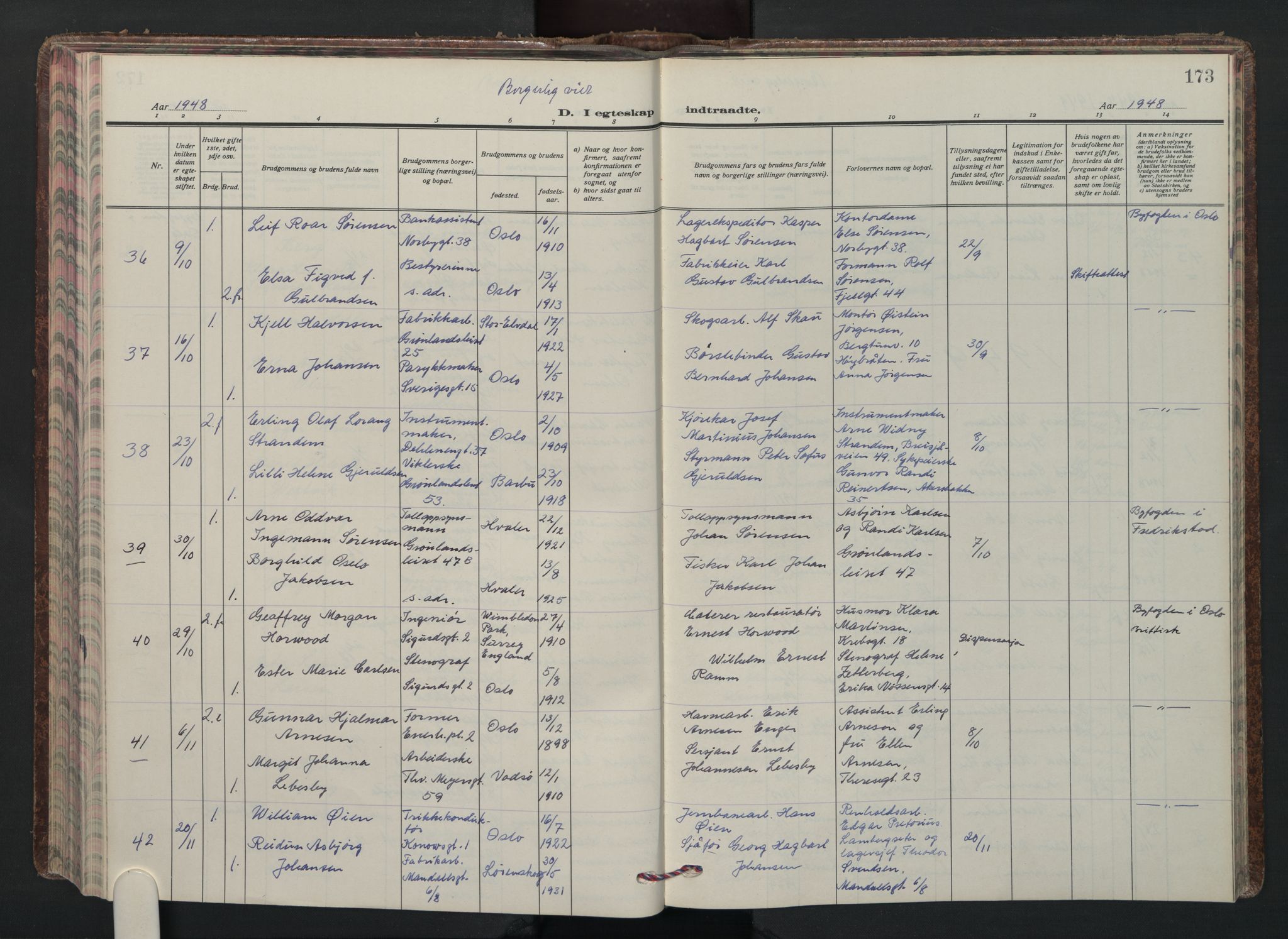 Grønland prestekontor Kirkebøker, SAO/A-10848/F/Fa/L0020: Ministerialbok nr. 20, 1935-1946, s. 173