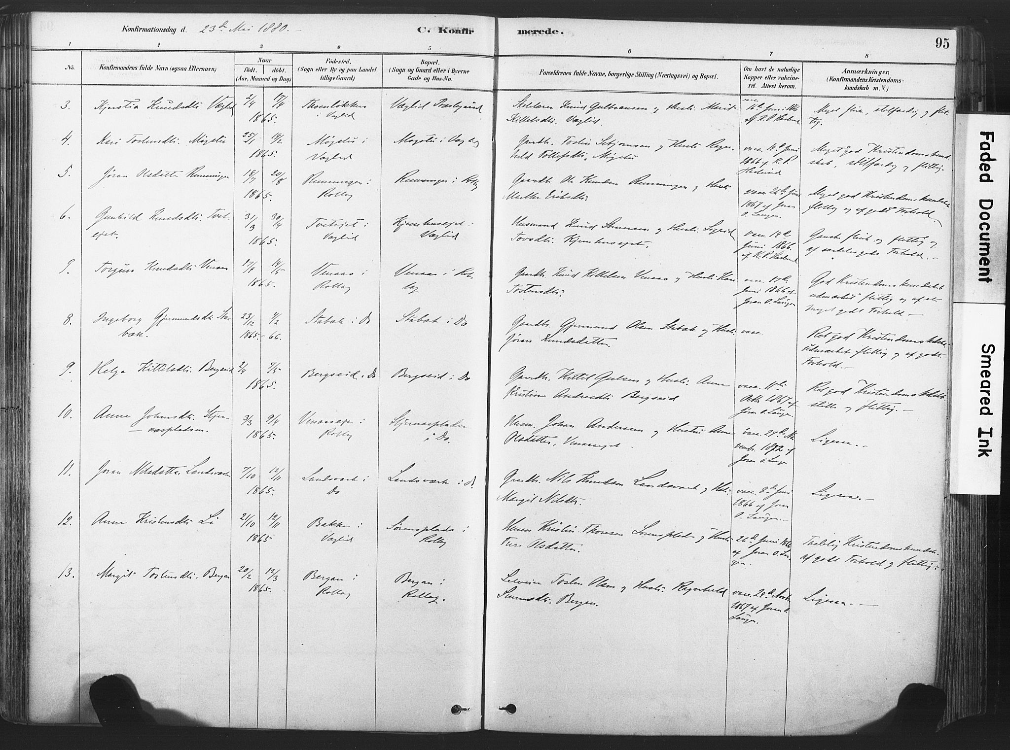 Rollag kirkebøker, AV/SAKO-A-240/F/Fa/L0011: Ministerialbok nr. I 11, 1878-1902, s. 95