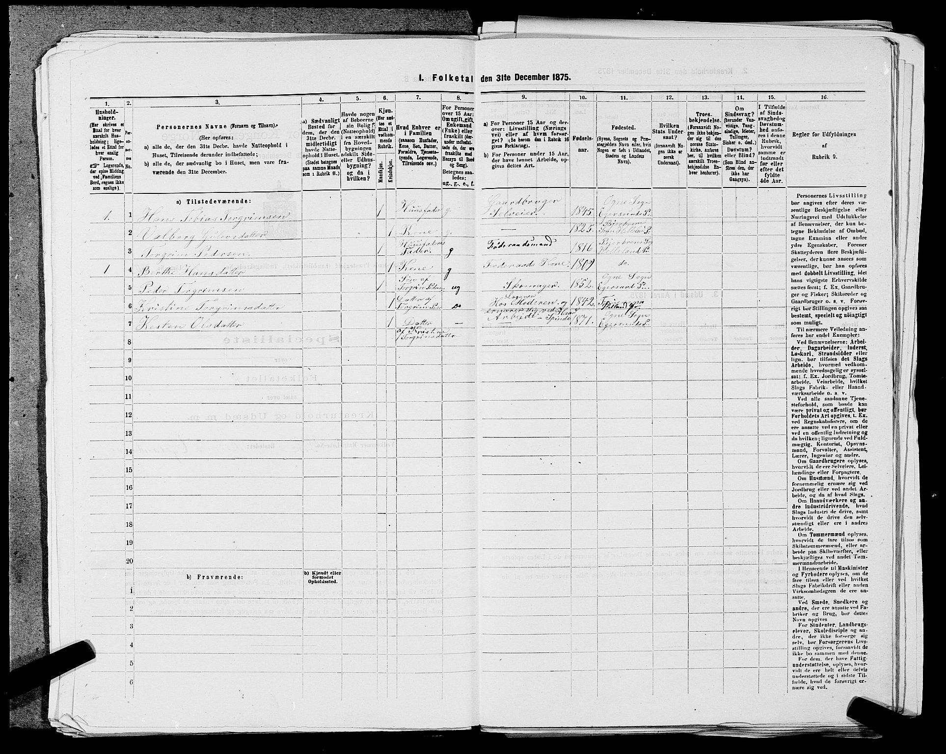 SAST, Folketelling 1875 for 1116L Eigersund prestegjeld, Eigersund landsokn og Ogna sokn, 1875, s. 1261