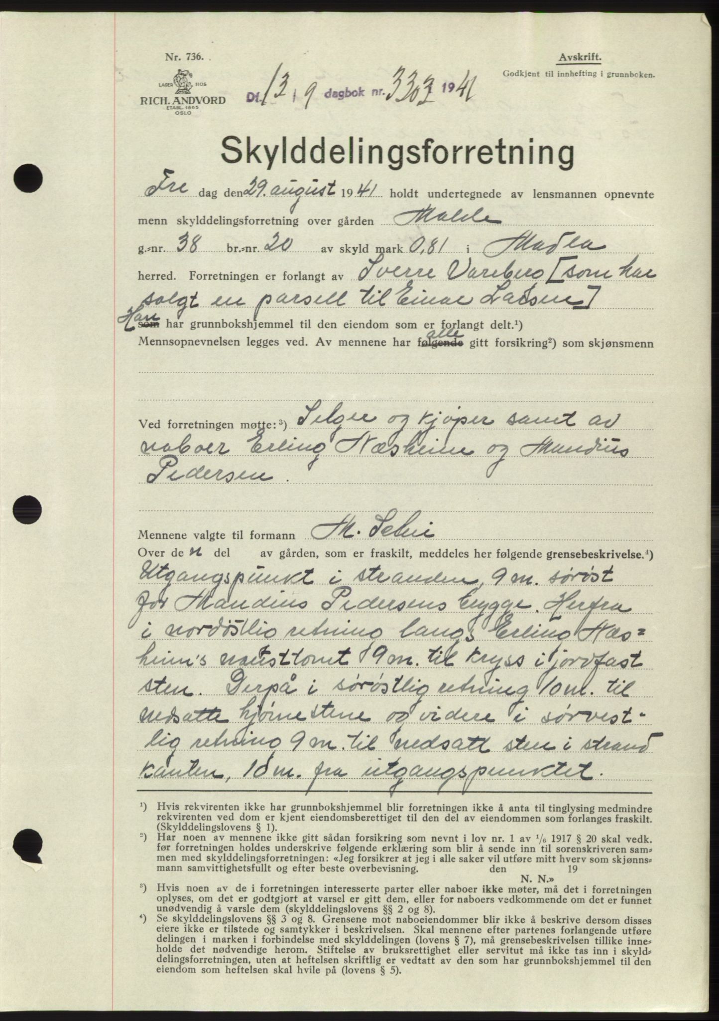 Jæren sorenskriveri, SAST/A-100310/03/G/Gba/L0081: Pantebok, 1941-1941, Dagboknr: 3303/1941