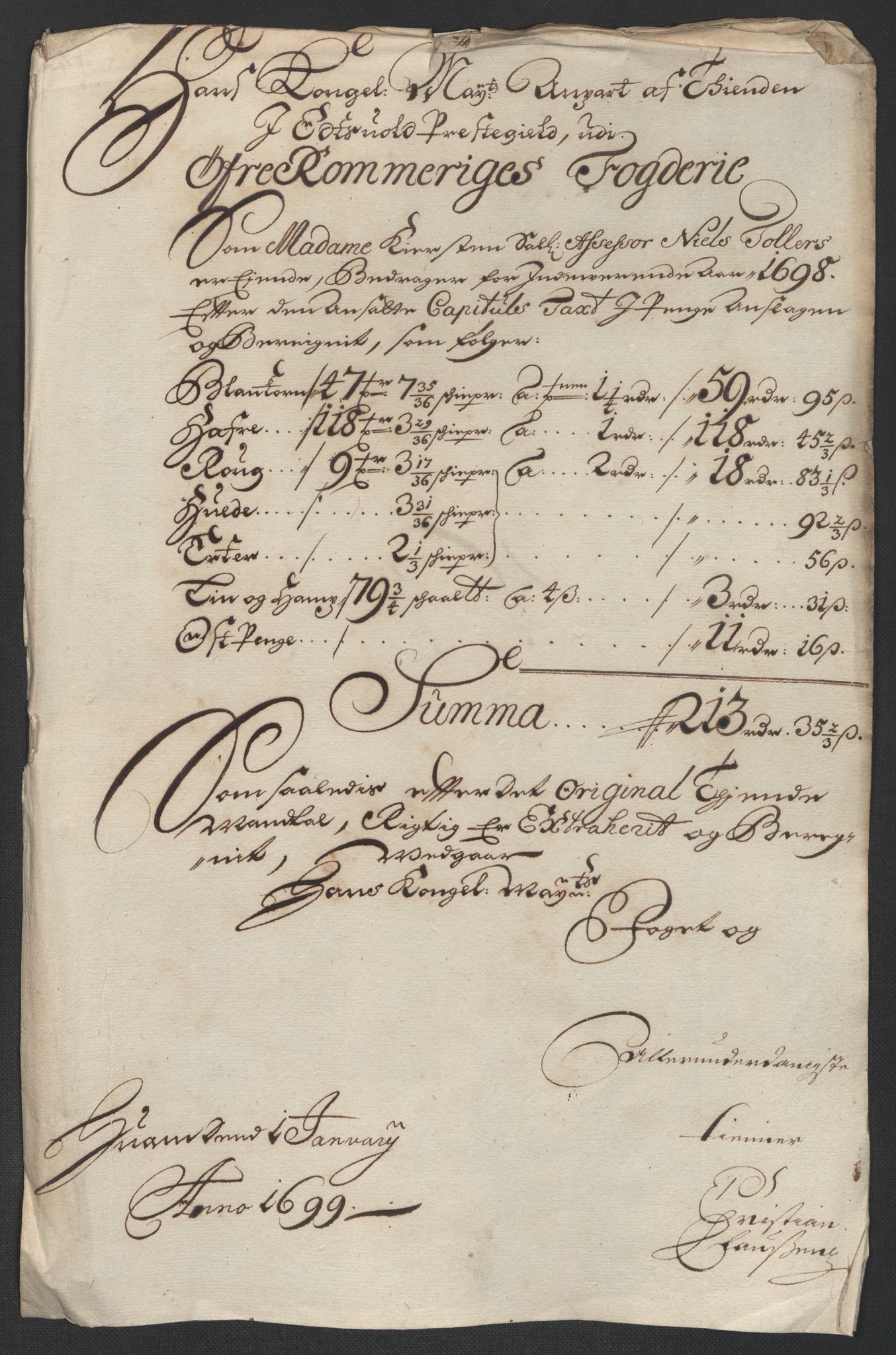 Rentekammeret inntil 1814, Reviderte regnskaper, Fogderegnskap, RA/EA-4092/R12/L0710: Fogderegnskap Øvre Romerike, 1698, s. 57