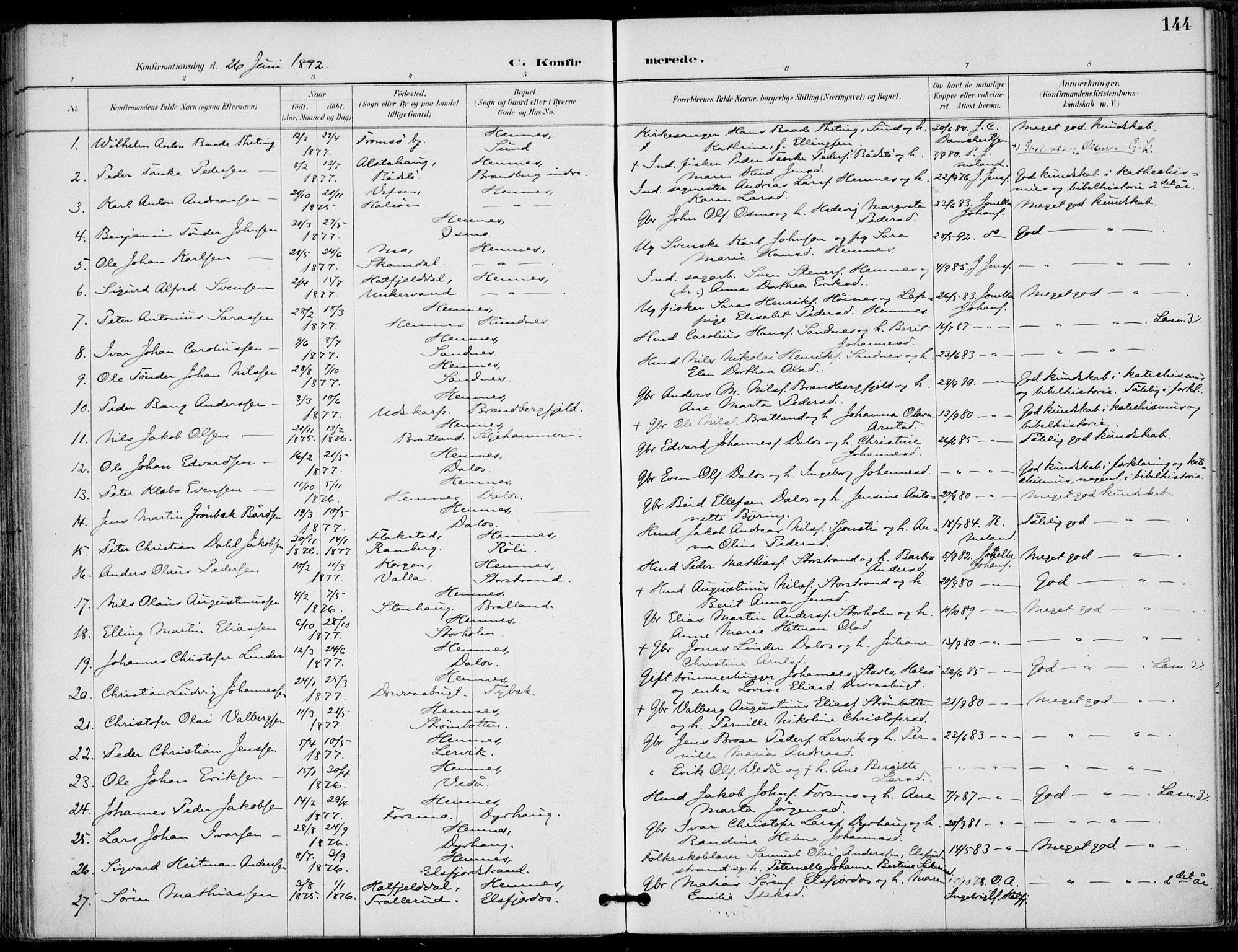 Ministerialprotokoller, klokkerbøker og fødselsregistre - Nordland, AV/SAT-A-1459/825/L0362: Ministerialbok nr. 825A16, 1886-1908, s. 144