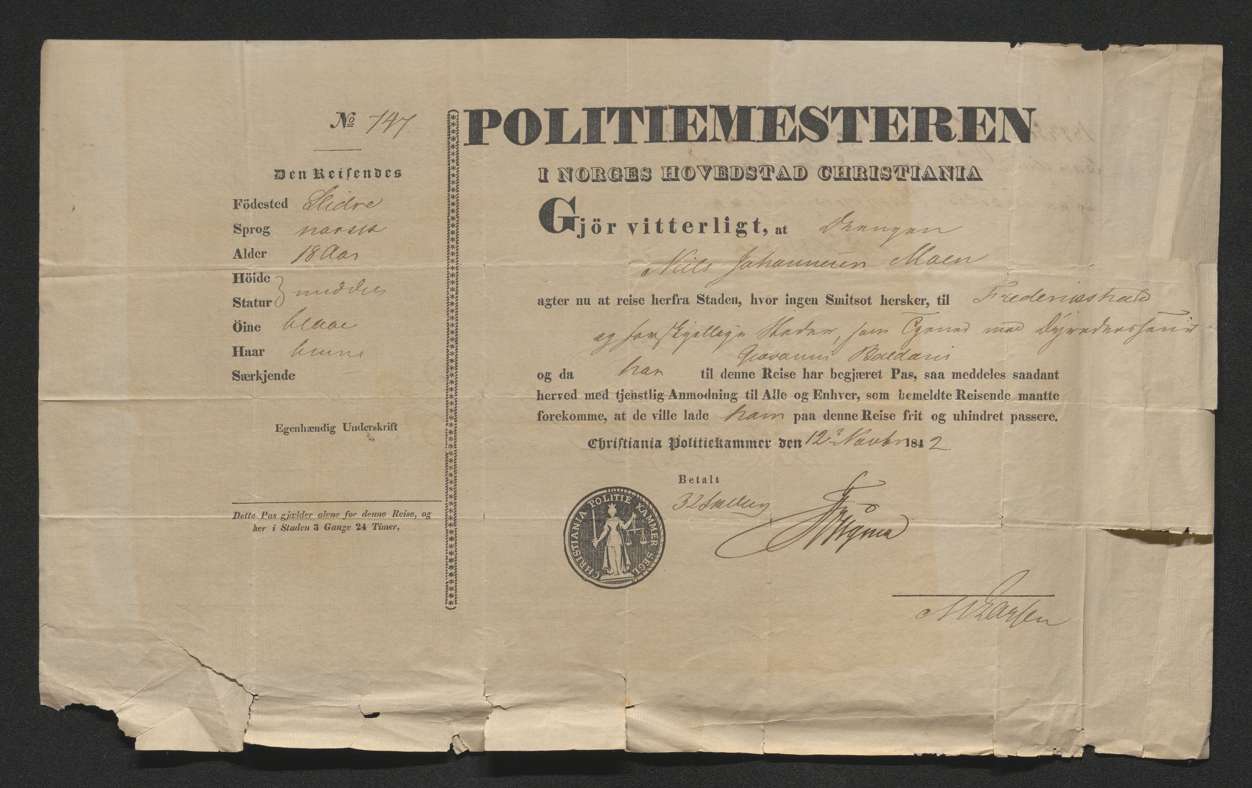 Drammen politikammer, AV/SAKO-A-623/I/Ia/Iab/L0007: Innleverte pass, 1843-1844, s. 53