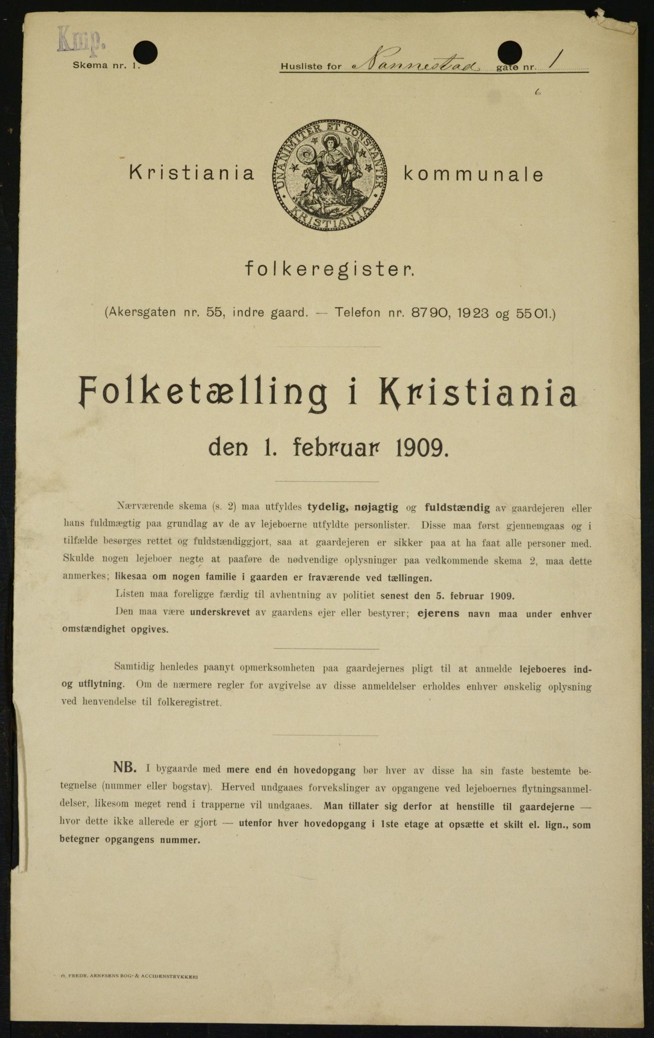 OBA, Kommunal folketelling 1.2.1909 for Kristiania kjøpstad, 1909, s. 62559