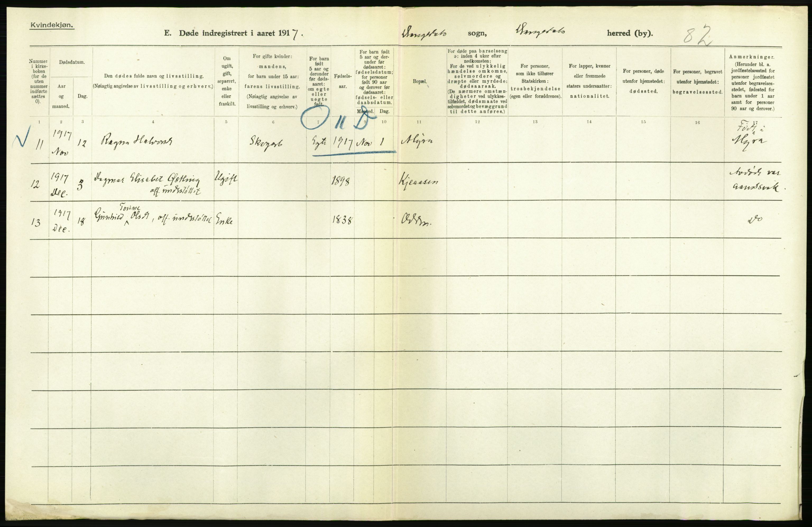 Statistisk sentralbyrå, Sosiodemografiske emner, Befolkning, RA/S-2228/D/Df/Dfb/Dfbg/L0026: Bratsberg amt: Døde, dødfødte. Bygder og byer., 1917, s. 184