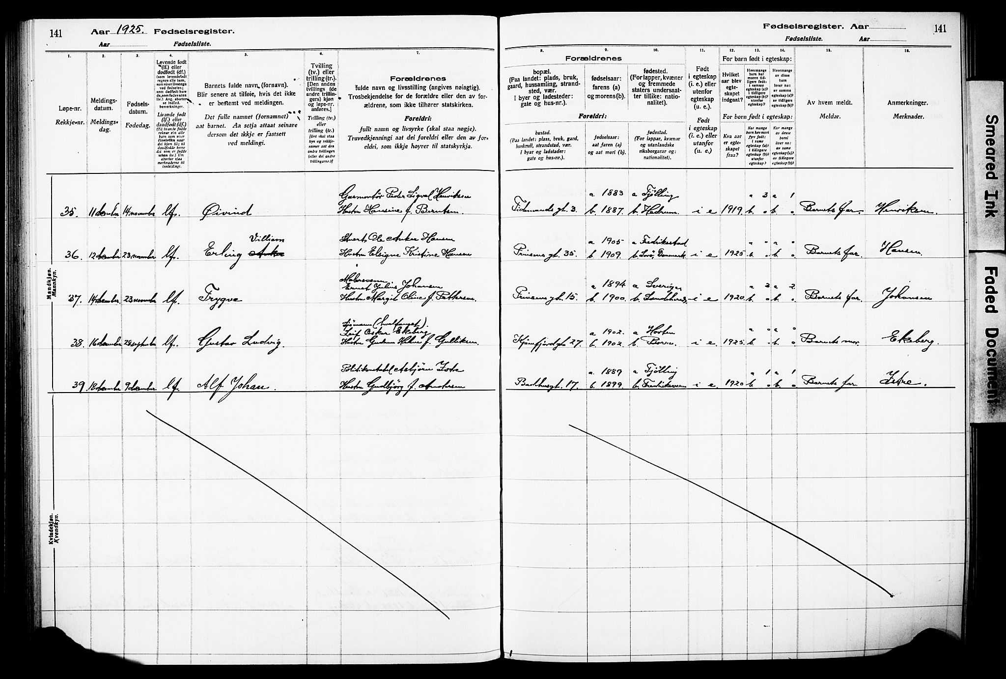 Sandefjord kirkebøker, SAKO/A-315/J/Ja/L0001: Fødselsregister nr. 1, 1916-1932, s. 141