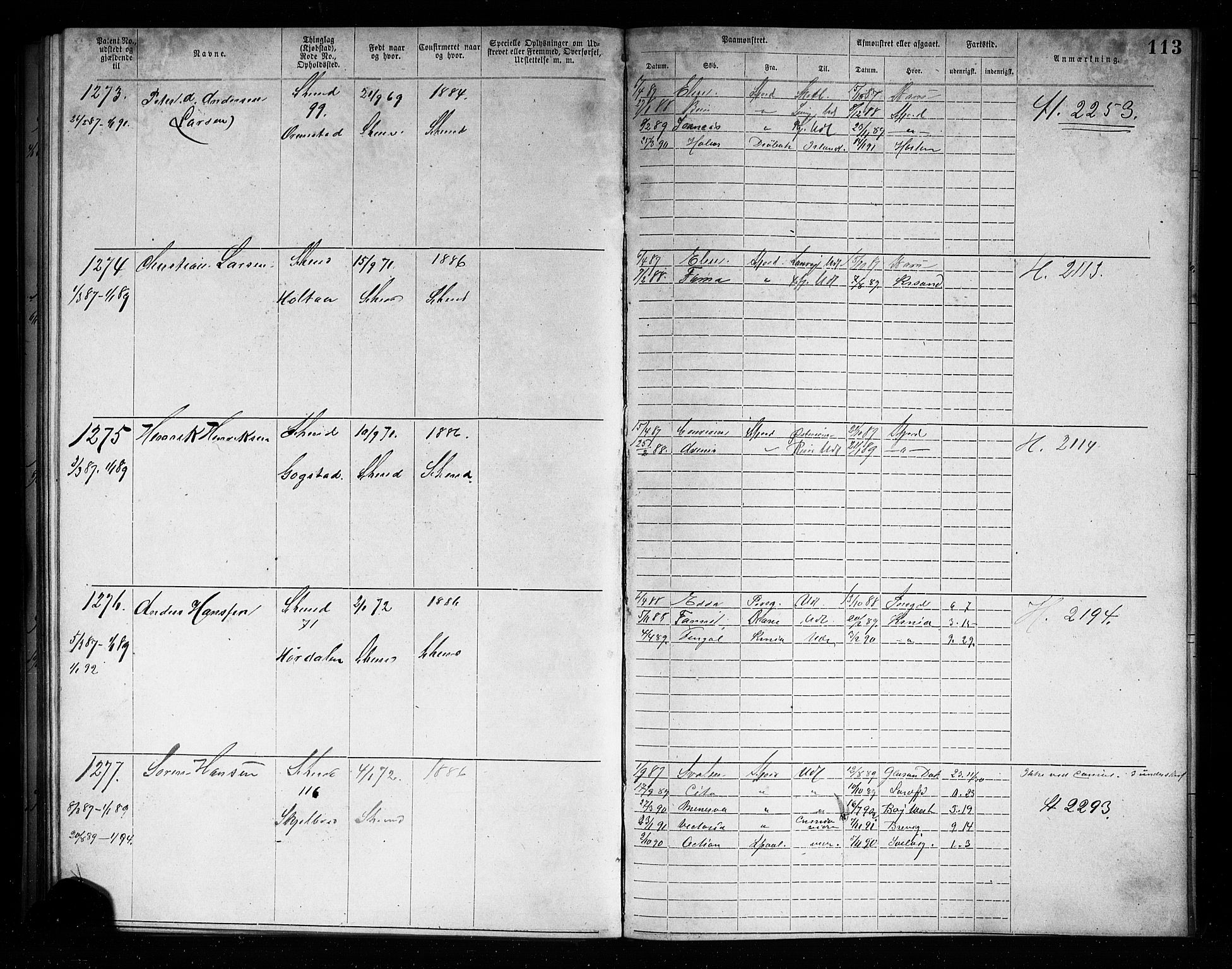 Sandefjord innrulleringskontor, AV/SAKO-A-788/F/Fa/L0004: Annotasjonsrulle, 1879-1889, s. 119