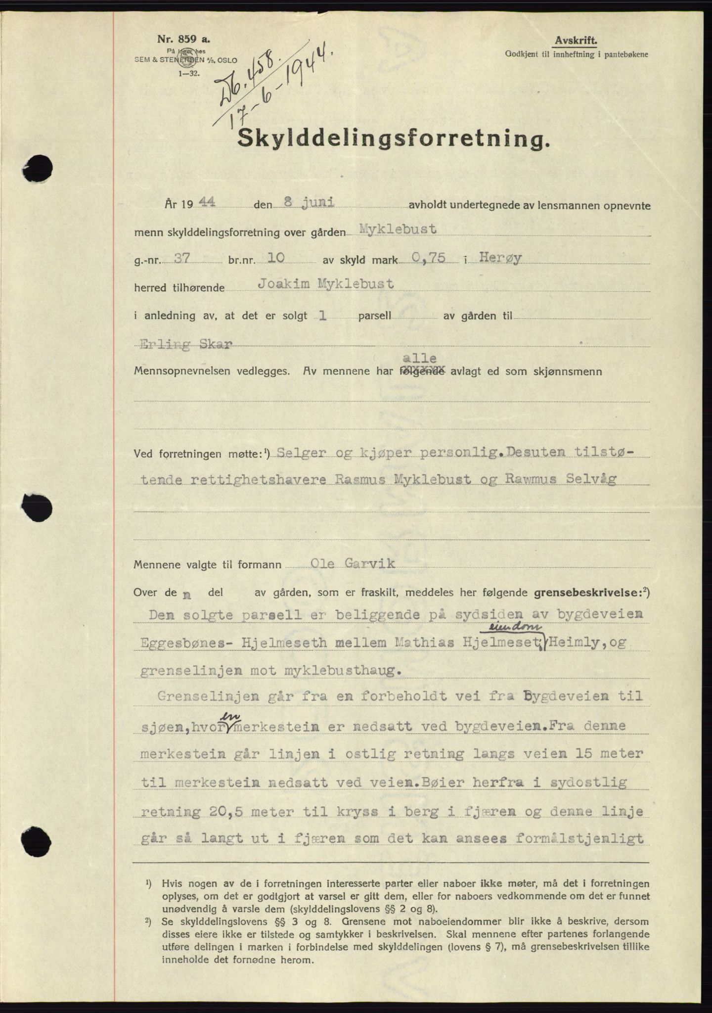 Søre Sunnmøre sorenskriveri, SAT/A-4122/1/2/2C/L0076: Pantebok nr. 2A, 1943-1944, Dagboknr: 458/1944